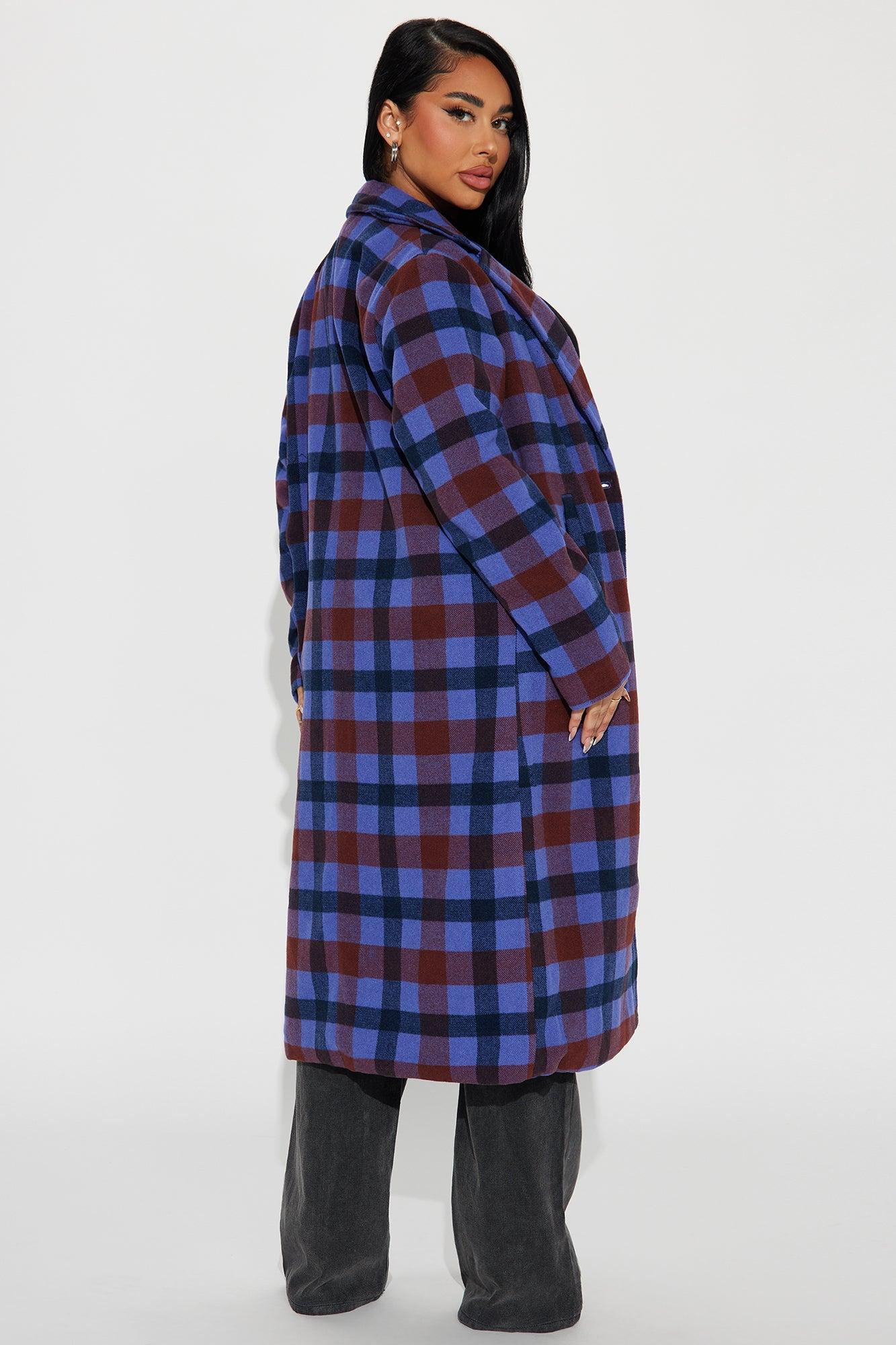 You Plaid It Trench Coat - Purple/combo Product Image