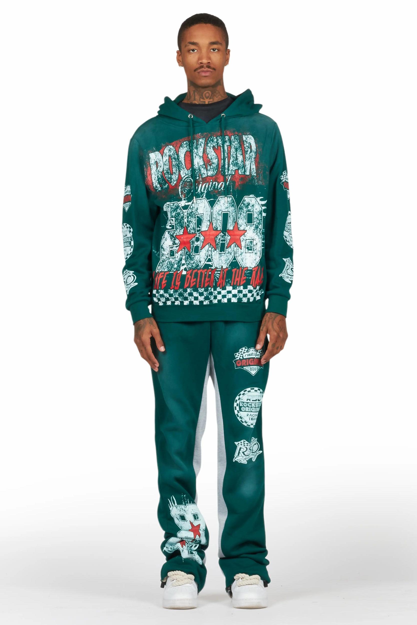 Racing Grung Dark Green Hoodie/Baggy Track Pant Set Male Product Image