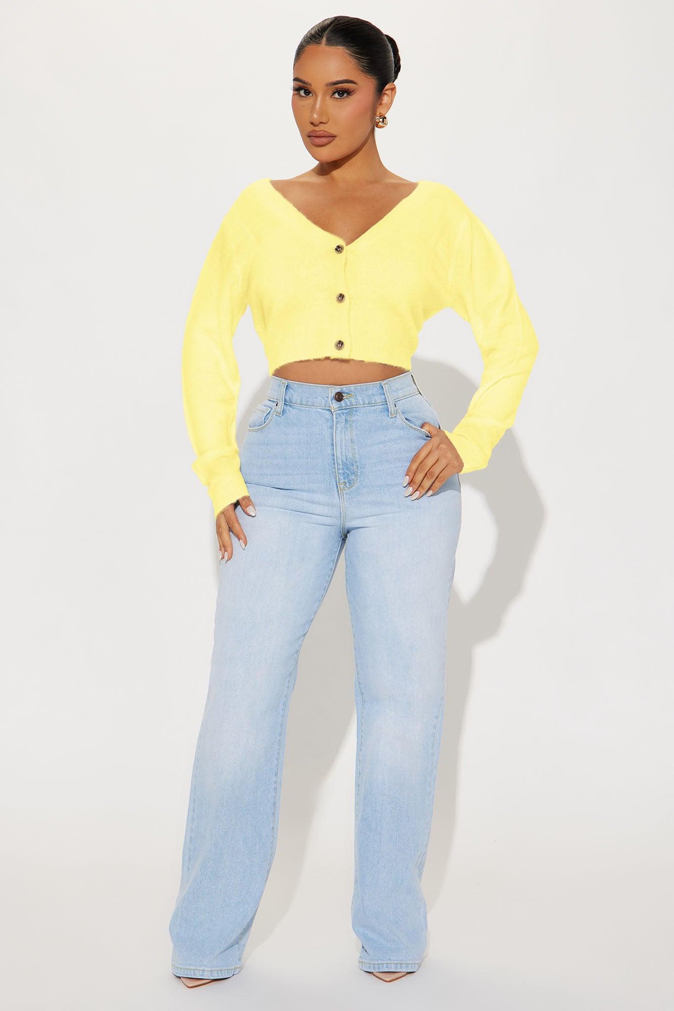 Albyn Cropped Cardigan Sweater - Yellow Product Image