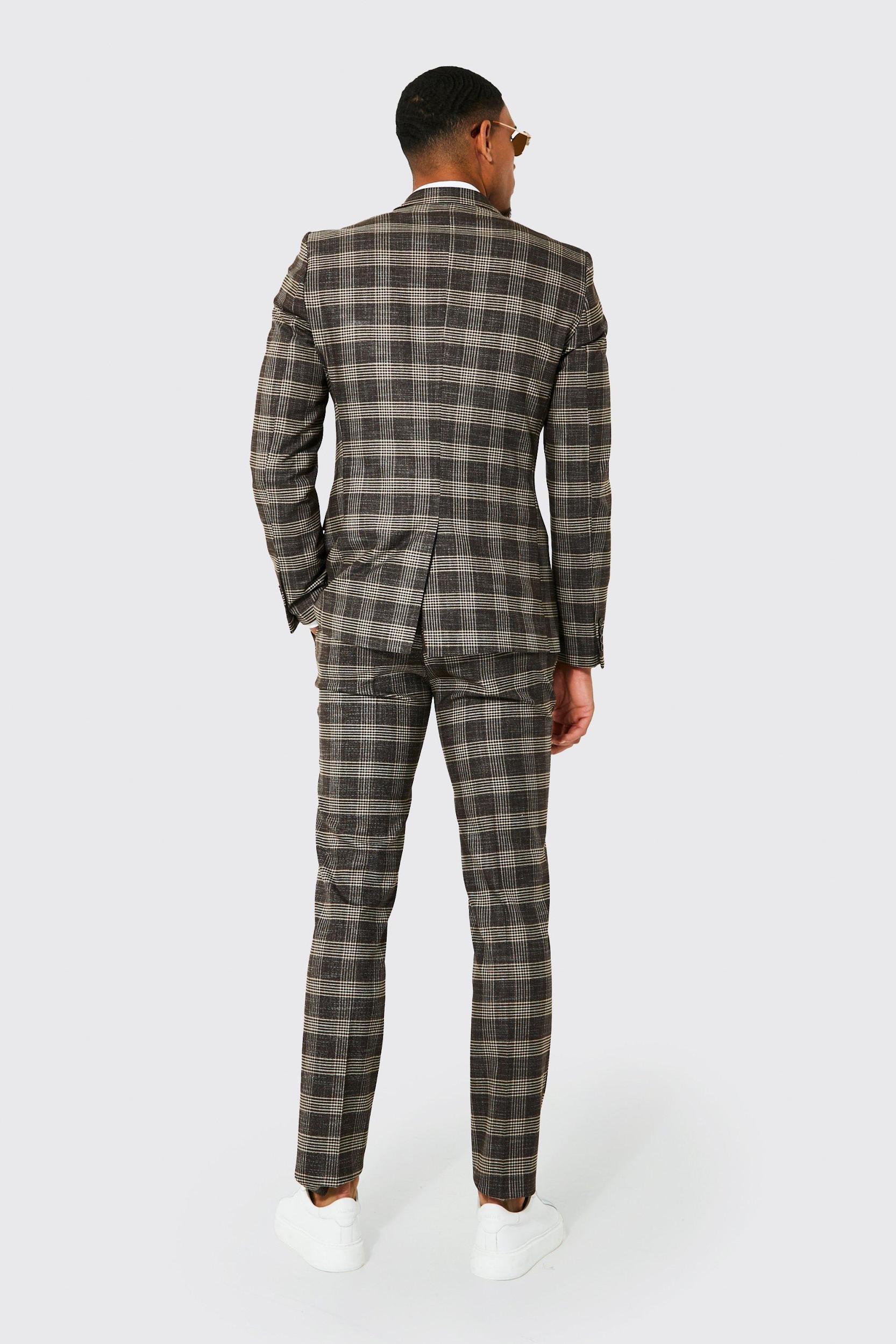 Tall Double Breasted Slim Plaid Suit Jacket | boohooMAN USA Product Image
