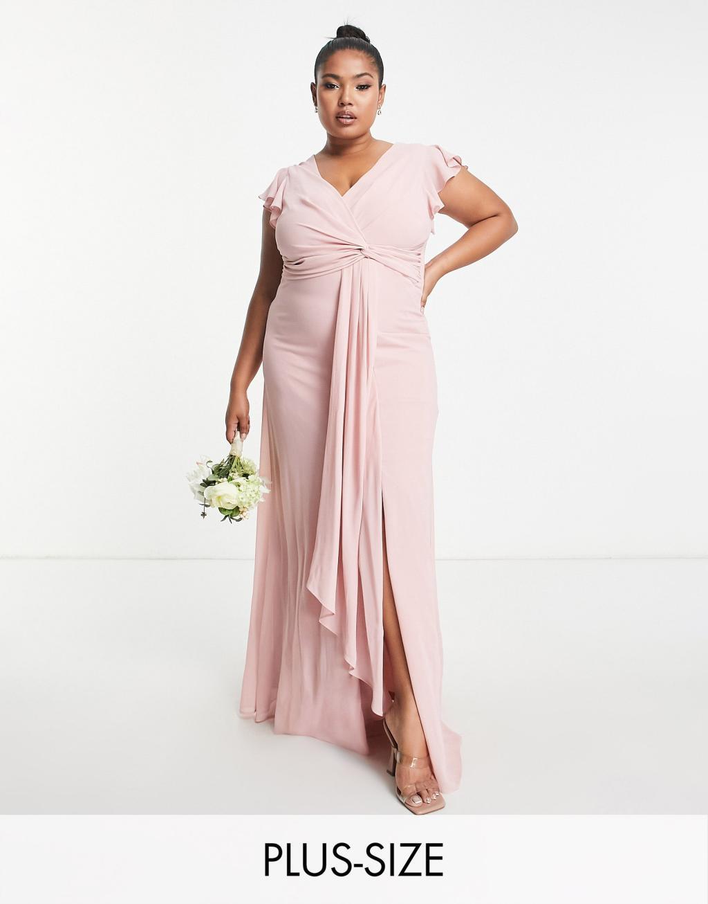 TFNC Plus Bridesmaid flutter sleeve ruffle detail maxi dress Product Image