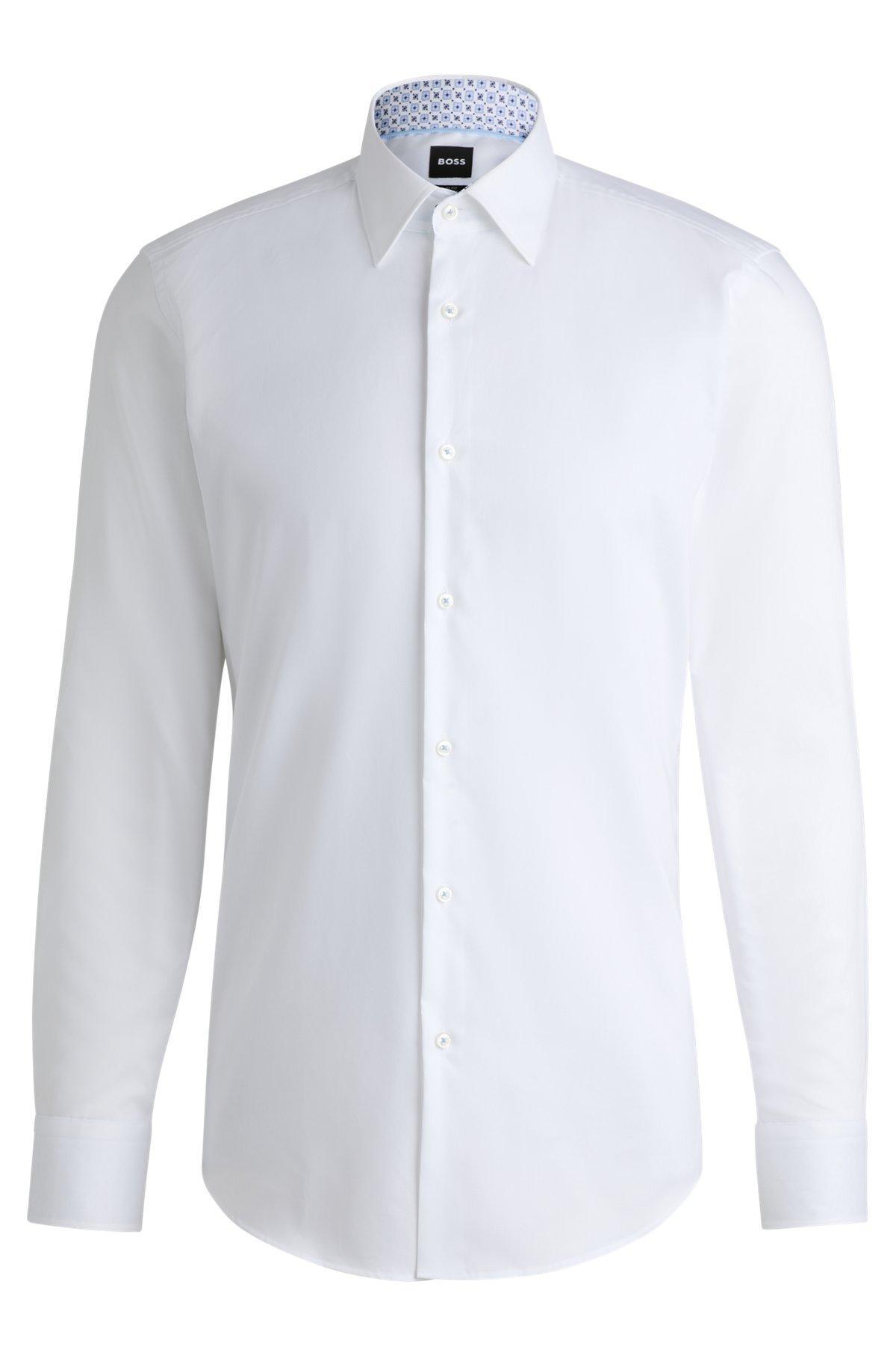 BOSS - Slim-fit shirt in easy-iron cotton poplin - White Product Image