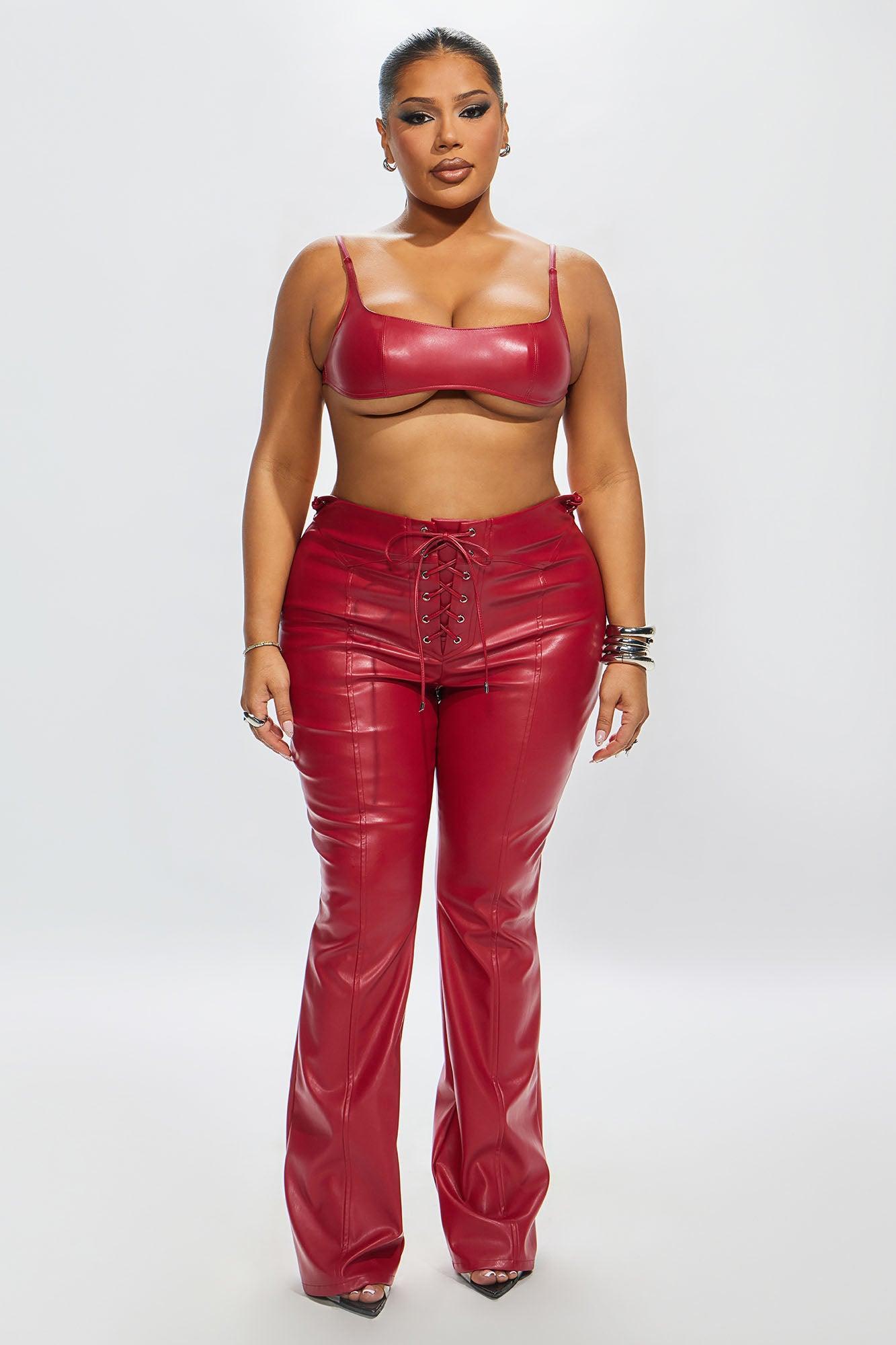 Vivienne Faux Leather Lace Up Pant - Red Product Image