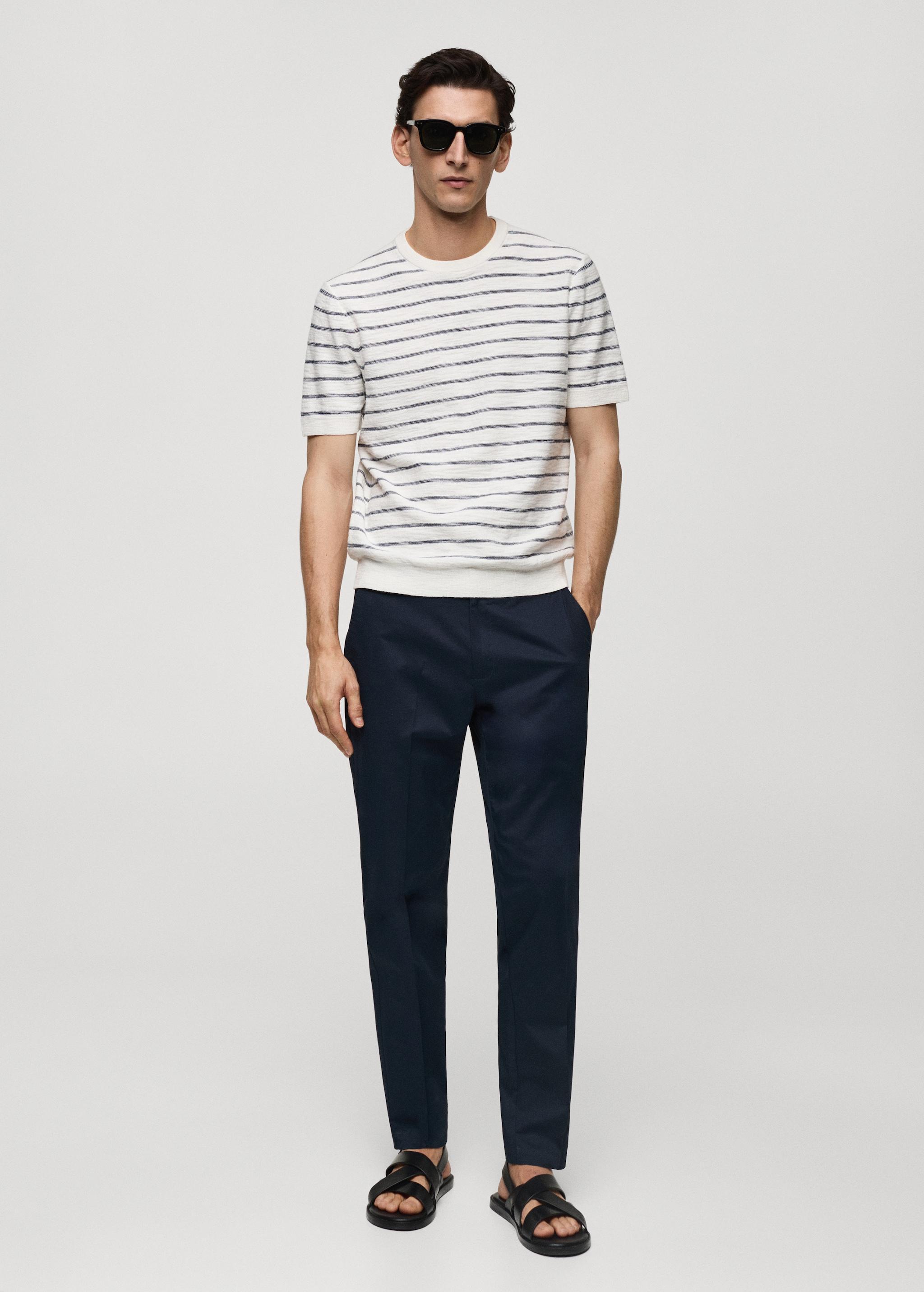 Striped knit cotton t-shirt - Men | MANGO USA Product Image