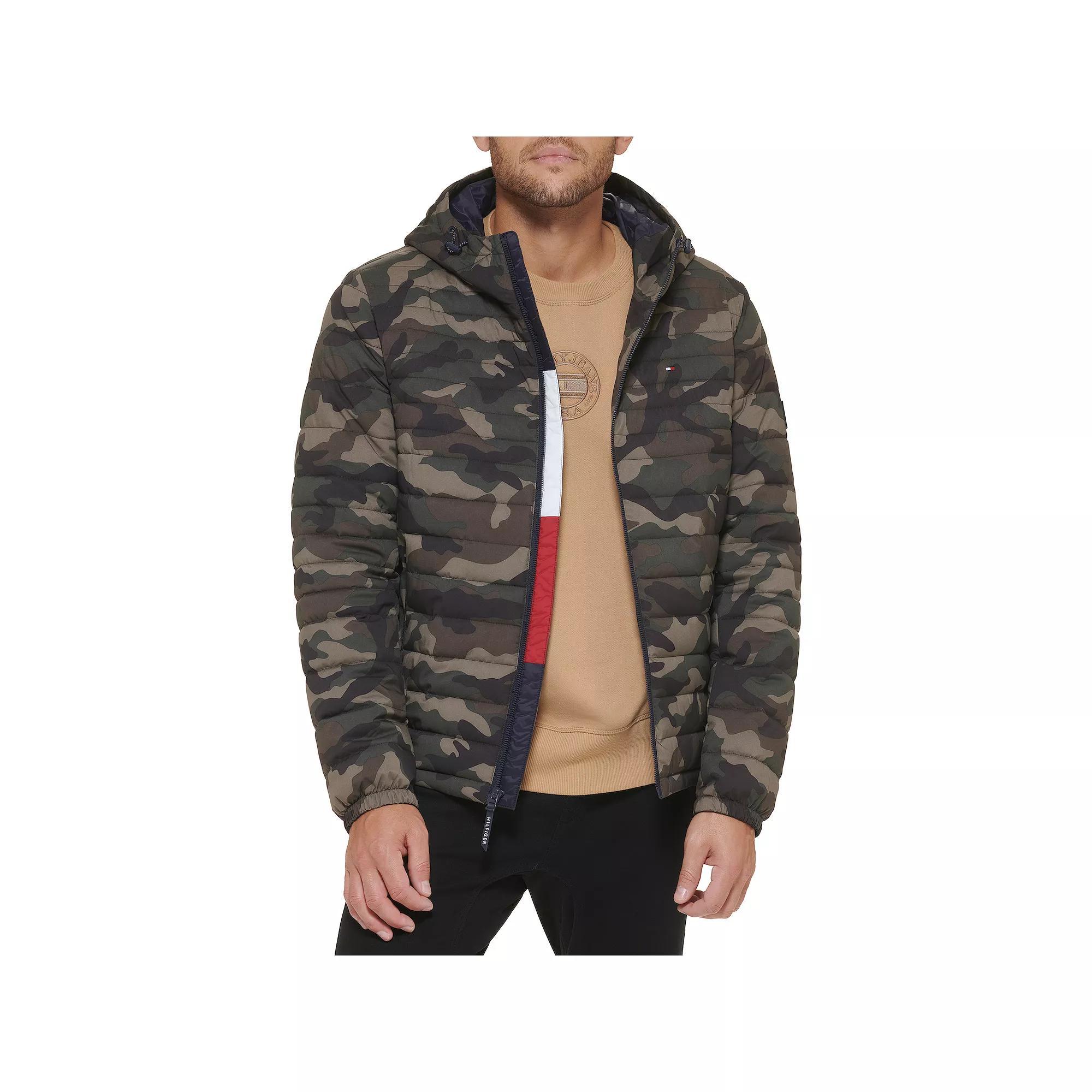 Men's Tommy Hilfiger Stretchy Hooded Puffer Jacket, Size: XL, Black Product Image