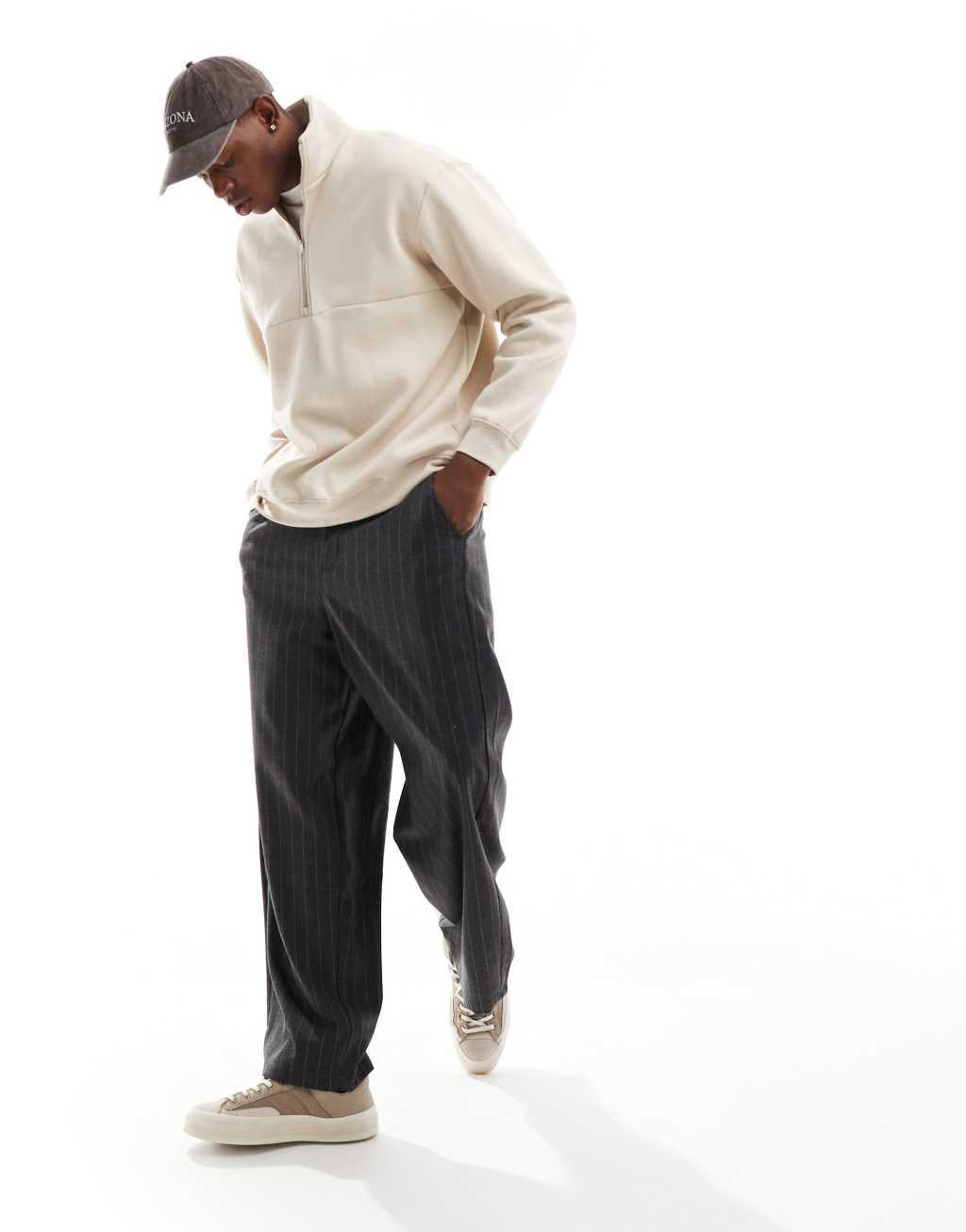 Selected Homme oversized half zip sweatshirt in cream Product Image
