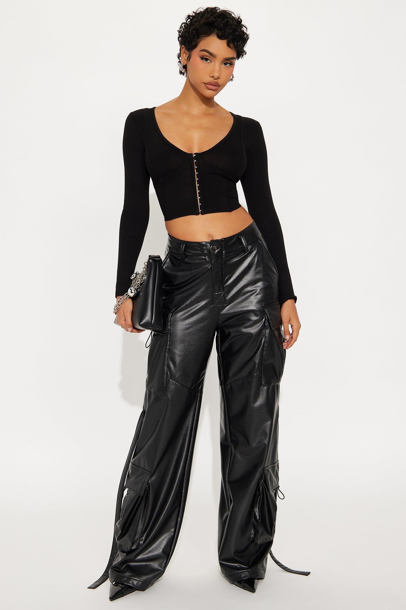 Aria Cropped Ribbed Long Sleeve Top - Black Product Image
