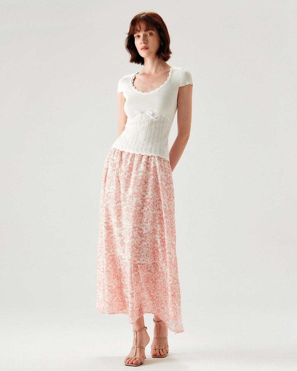 White U Neck Slim Knit Tee Product Image