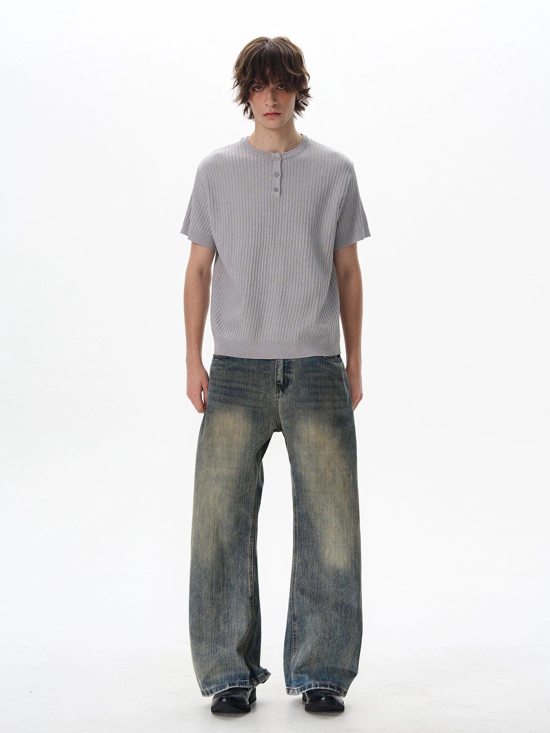RT No. 18041 WASHED BLUE DENIM STRAIGHT JEANS Product Image