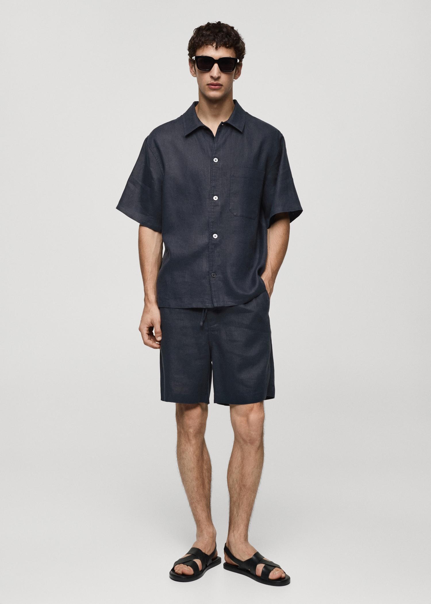 100% linen bermuda shorts with drawstring - Men | MANGO USA Product Image