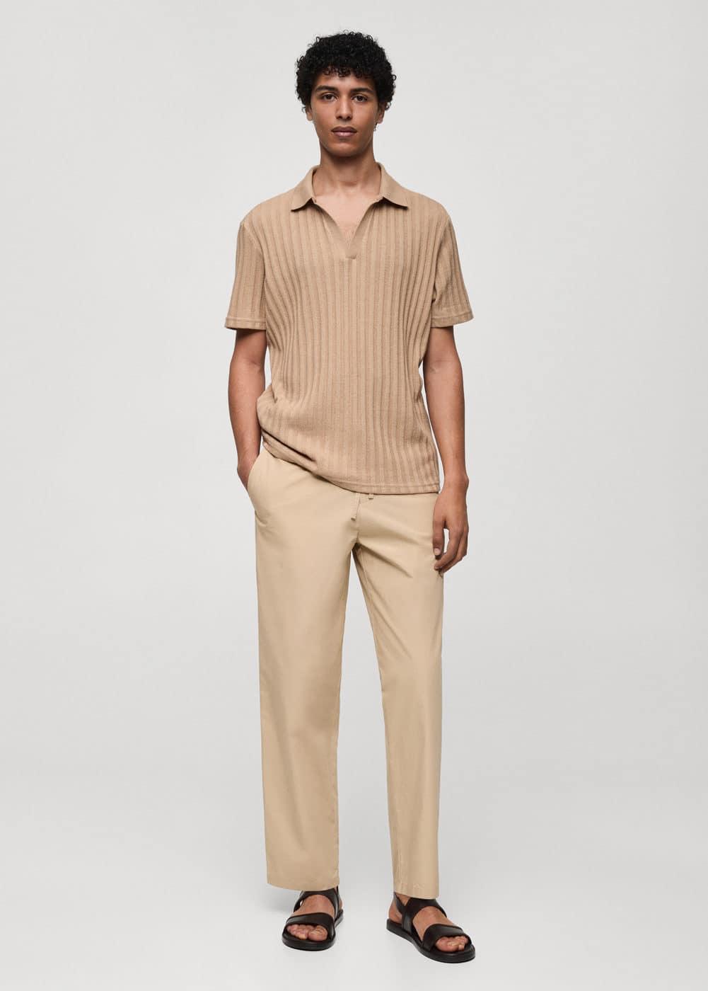 Regular-fit ribbed cotton polo shirt - Men | MANGO USA Product Image