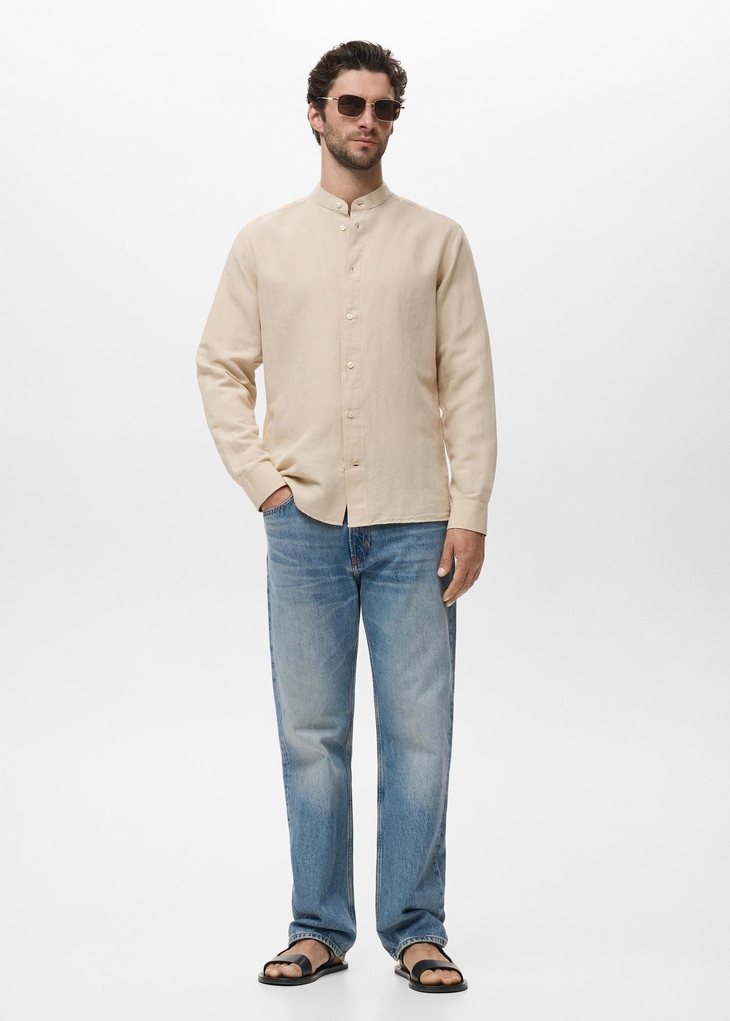 Mao collar linen shirt - Men | MANGO USA Product Image