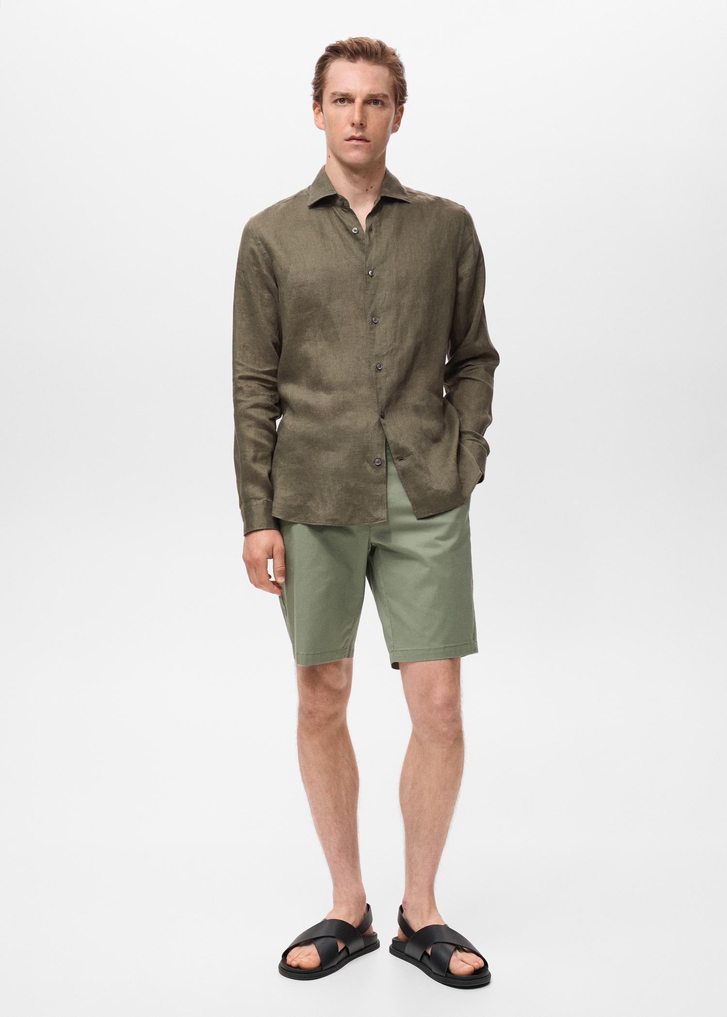 100% linen slim-fit shirt - Men | MANGO USA Product Image