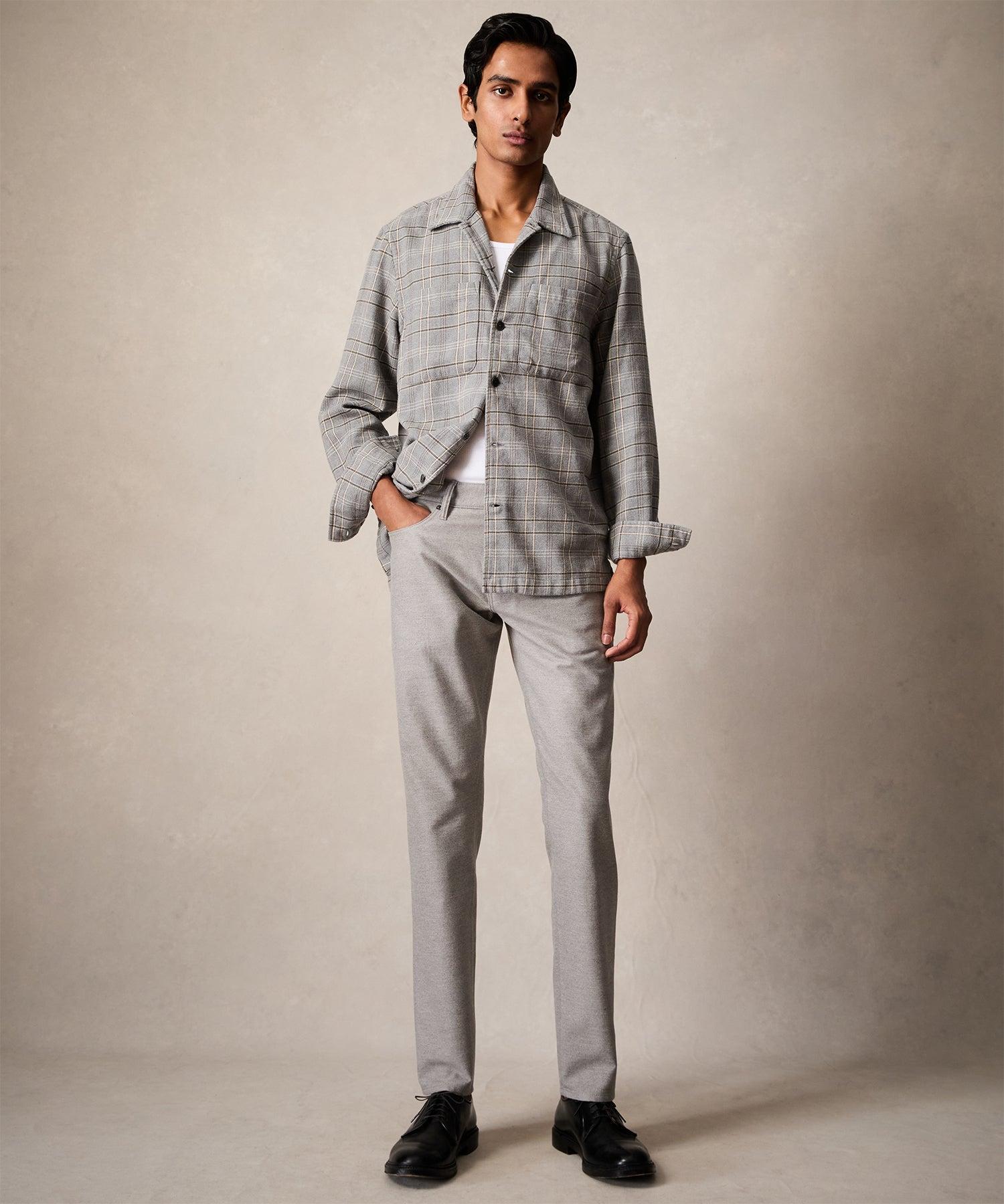 Relaxed Fit Plaid Flannel Overshirt in Light Grey Product Image