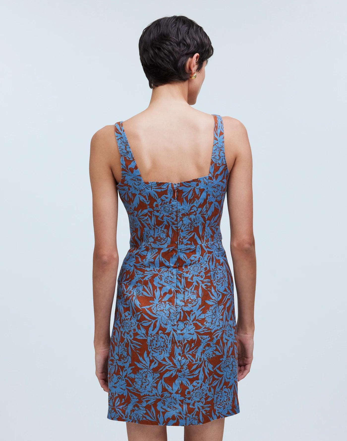 Sweetheart Mini Dress in Floral 100% Linen Product Image