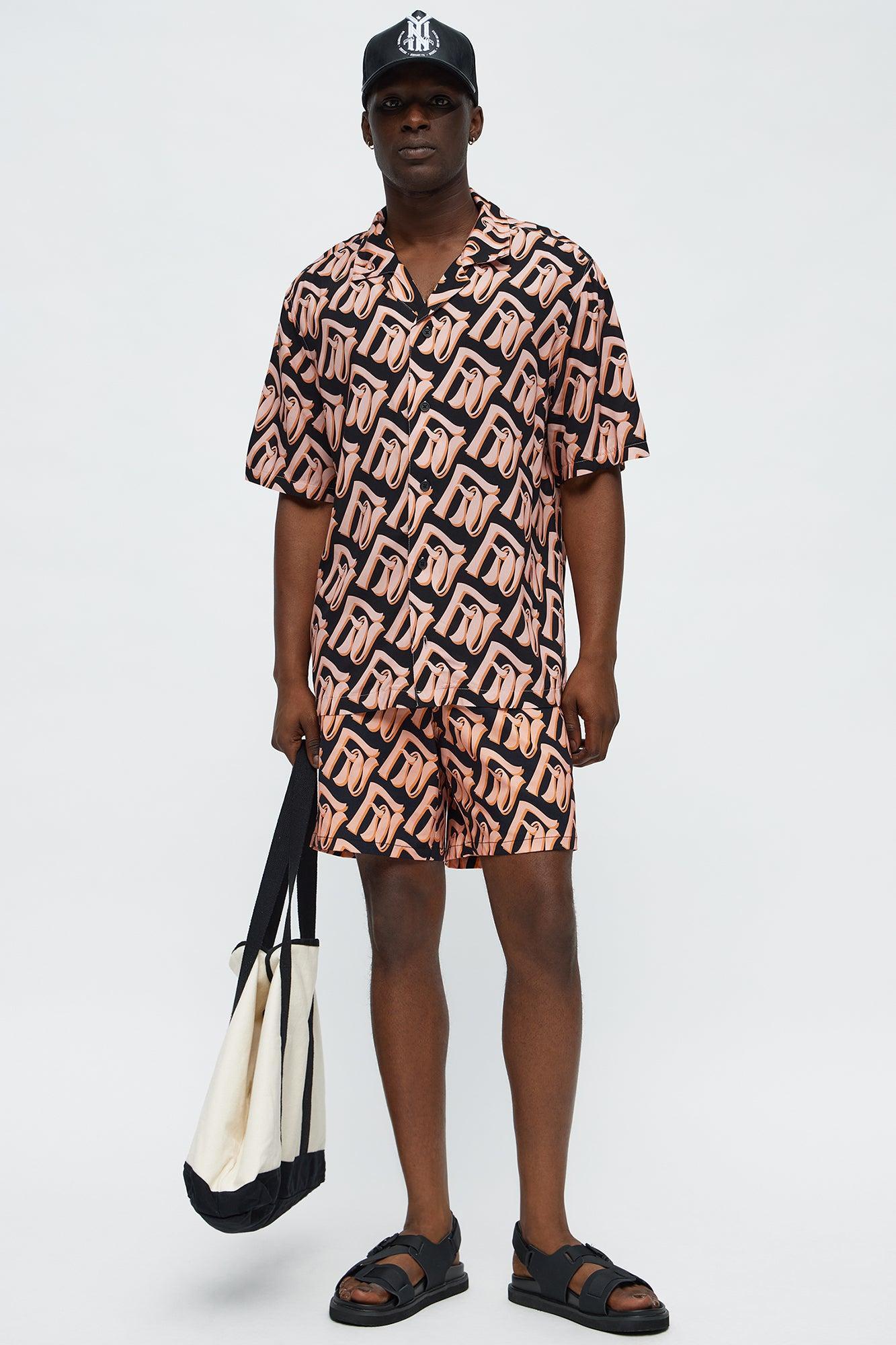 Chateau Monogram Printed Button Up Shirt - Black/combo Male Product Image