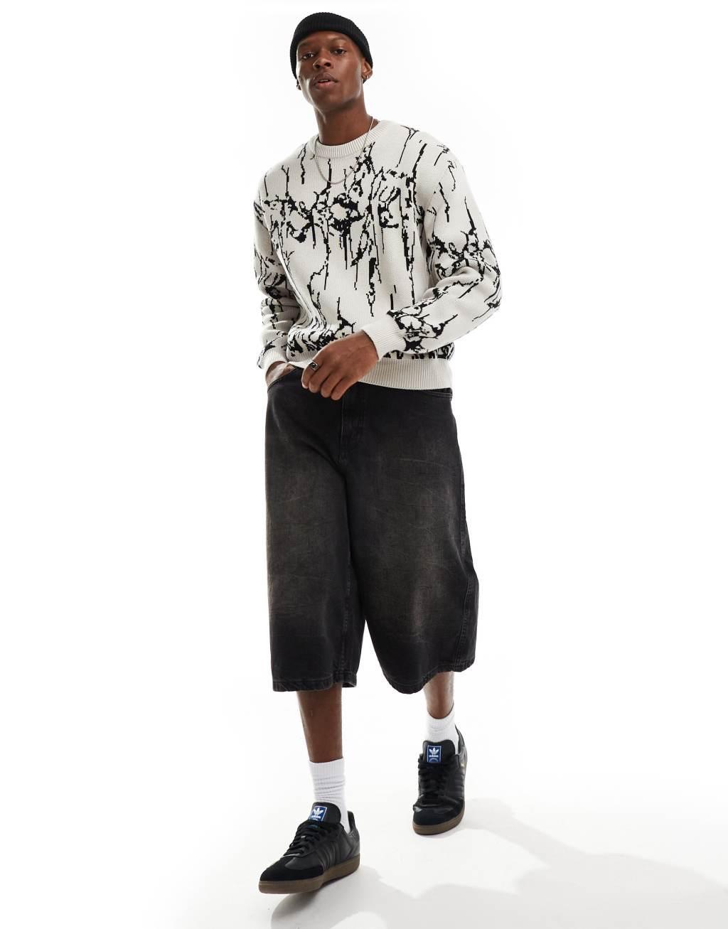 Weekday Emilio sweater with black pattern jacquard graphic in off-white Product Image