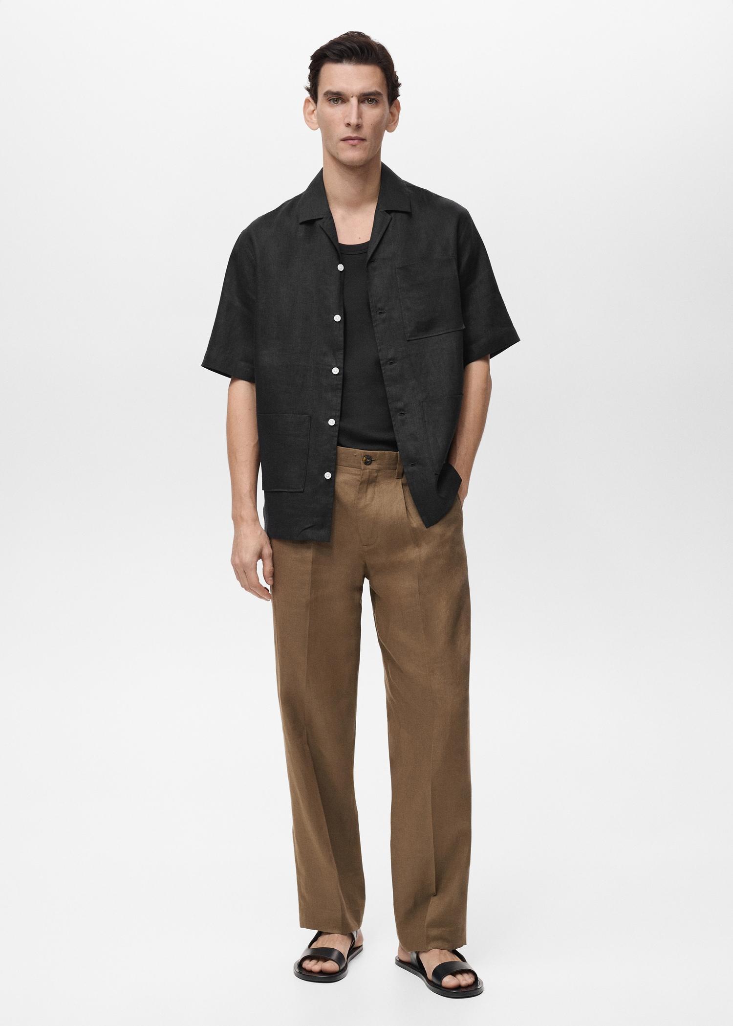 100% linen short sleeve shirt - Men | MANGO USA Product Image