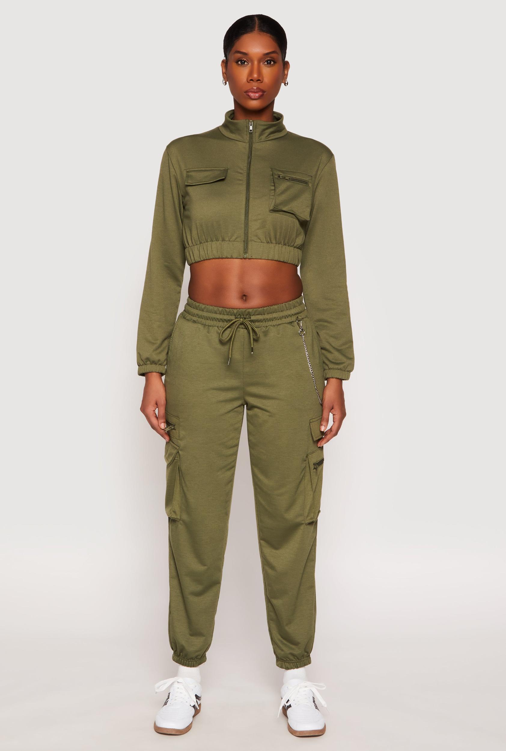 Womens French Terry Chain Detail Cargo Joggers Product Image