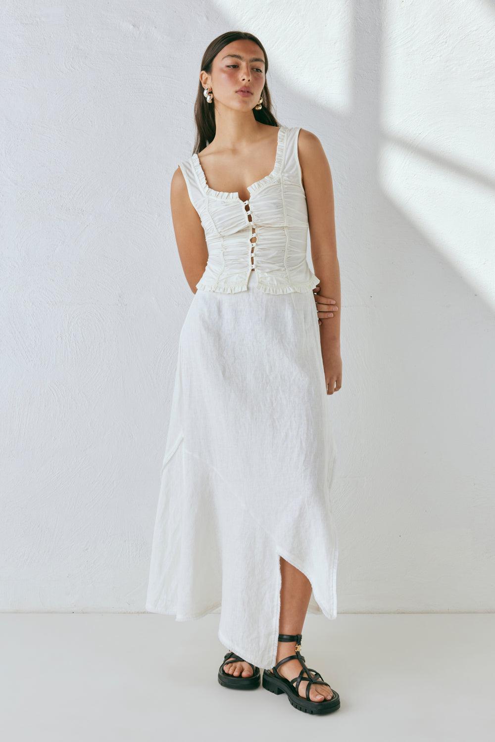 Mabel Linen Midi Skirt White Product Image