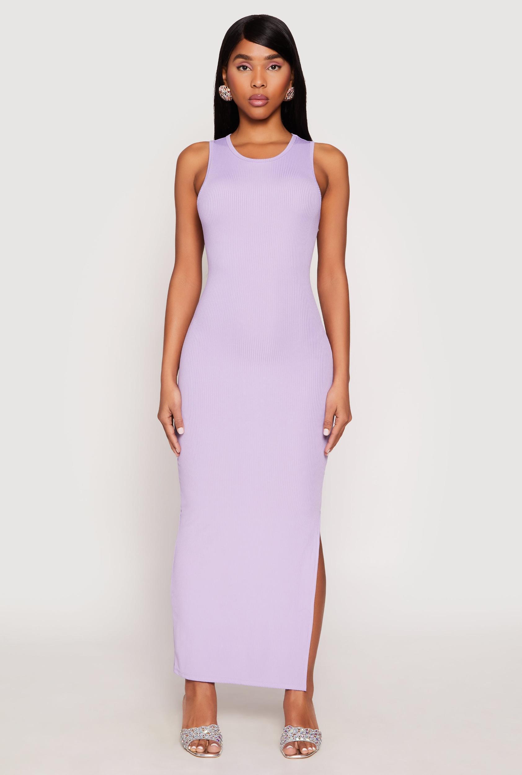 Womens Ribbed Knit Side Slit Tank Maxi Dress Product Image