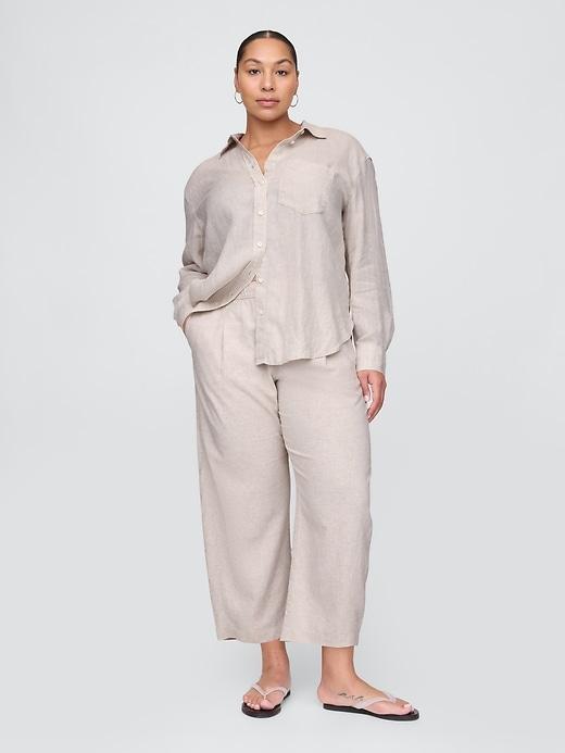 Mid Rise Linen-Blend Easy Barrel Pants Product Image