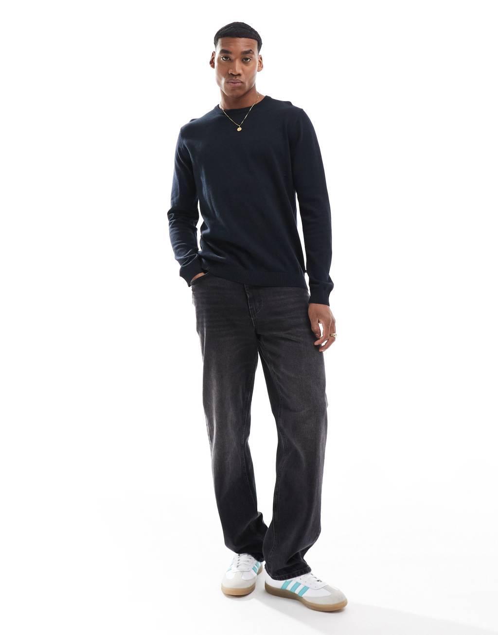 Jack & Jones crew neck sweater in navy  Product Image