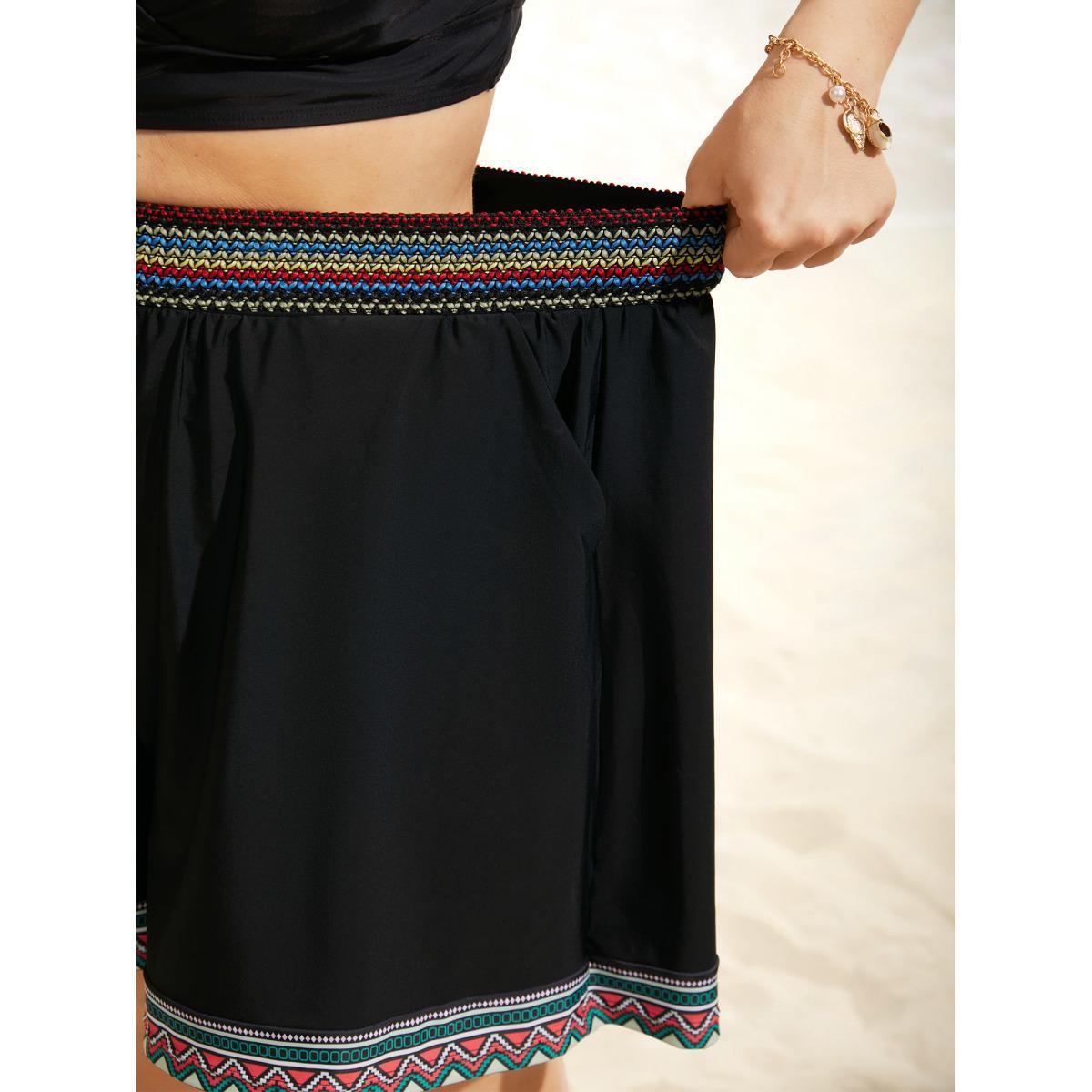 Plus Size Bandana Swim Contrast Webbing Pocket Bottom Women's Swimwear Black Beach Gathered High stretch Bodycon High Rise Slanted pocket Curve Swim Bottoms BloomChic 22-24/3X Product Image