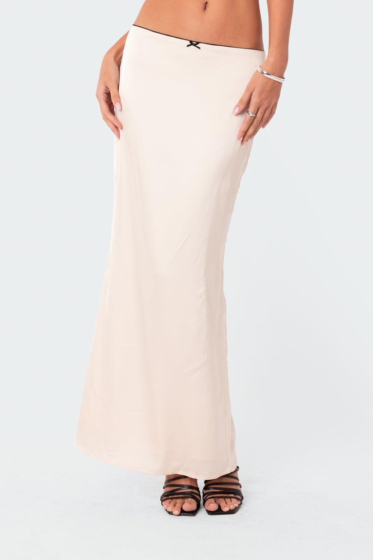 Satin Effect Back Slitted Low Rise Maxi Skirt Product Image