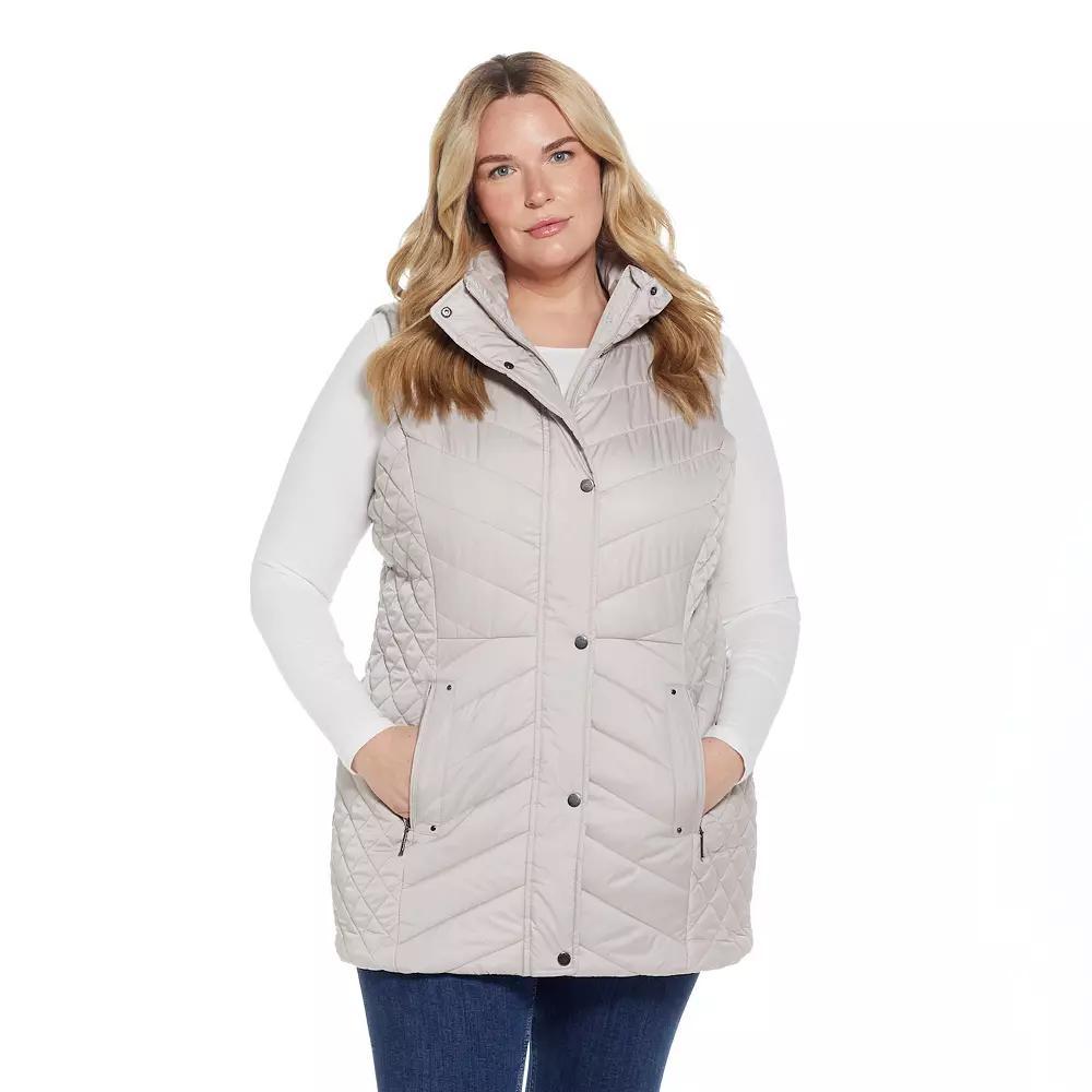 Plus Size Weathercast Quilted Long Puffer Vest, Women's, Size: 2XL, Black Product Image