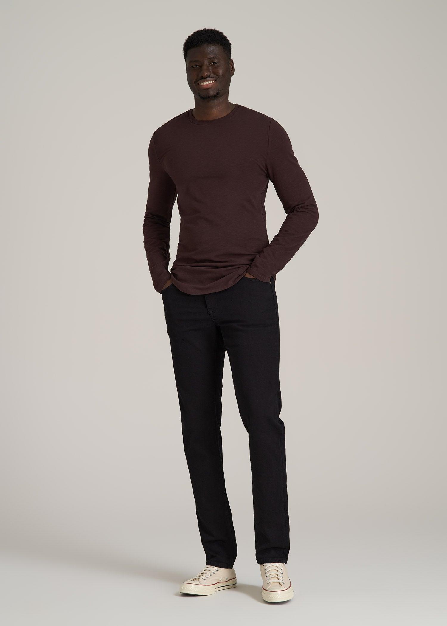 Slub Long Sleeve Scoop Tall Men's Tee in Oxblood Product Image