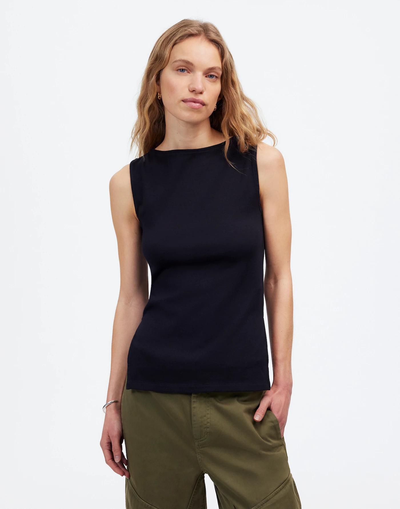 Sleeveless Boatneck Side Slit Tee Product Image
