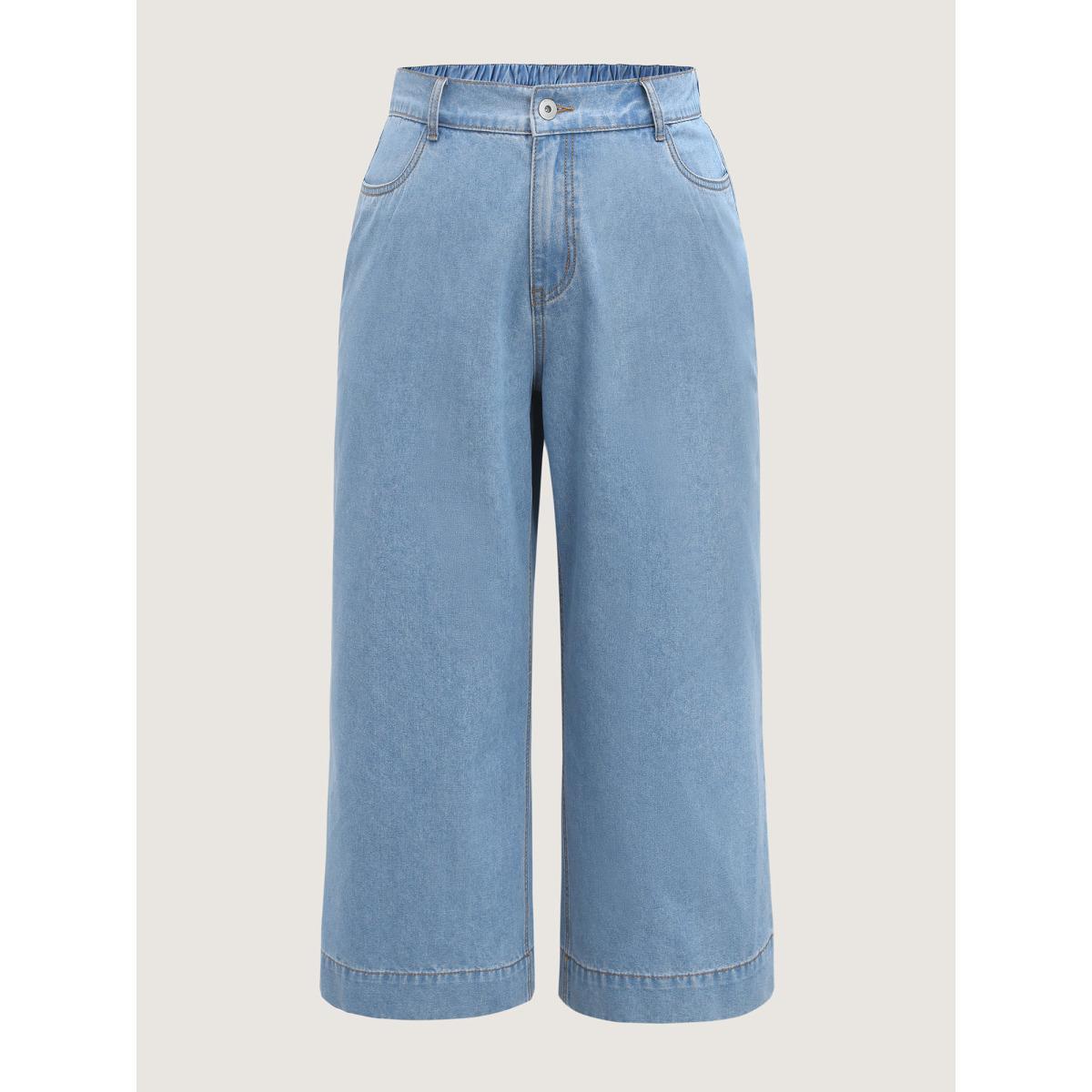 Plus Size Stretchy Waist Flared Hem Jeans Women Bluevintage Medium stretch Slanted pocket Jeans BloomChic 10/M Product Image