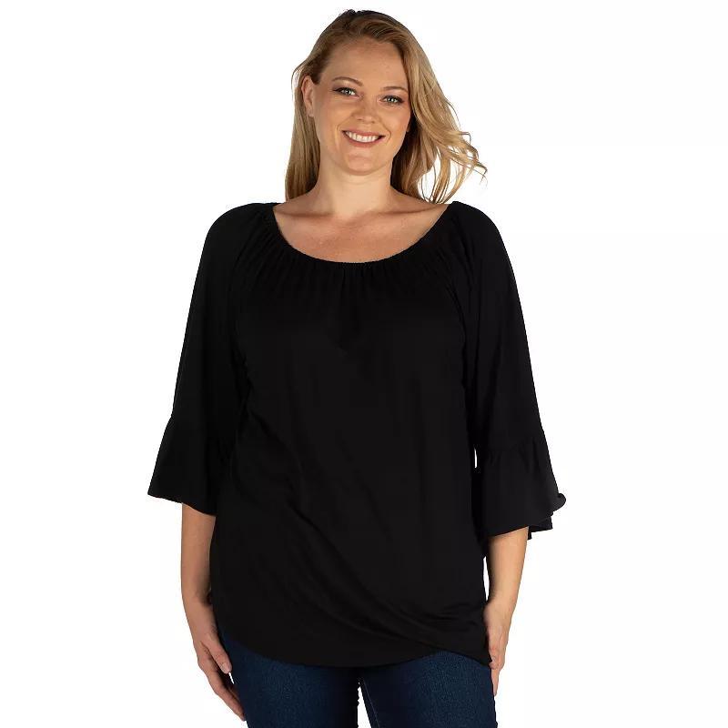 Plus Size 24Seven Comfort Apparel Bell Sleeve Loose Fit Tunic Top, Womens Purple Product Image