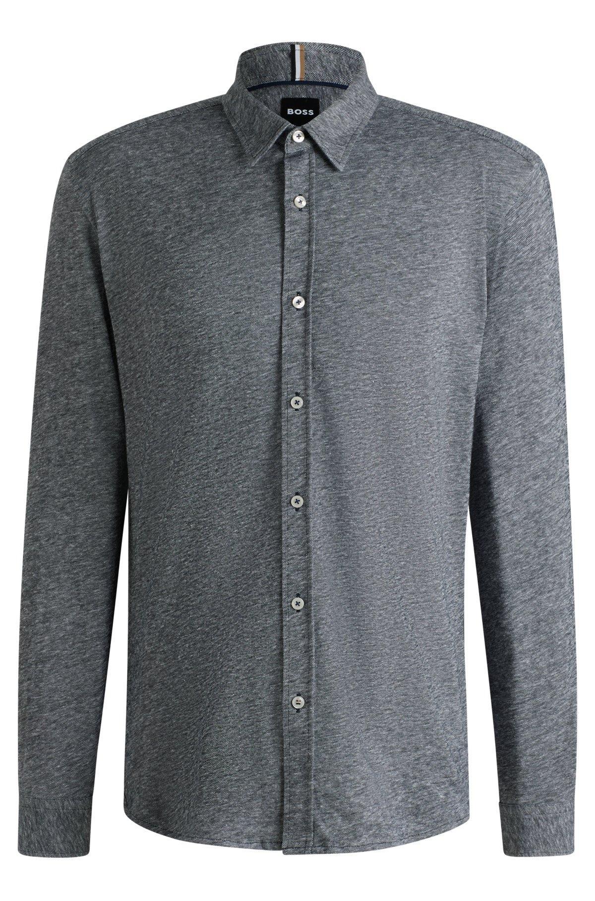 Slim-fit shirt in slub cotton-linen jersey Product Image