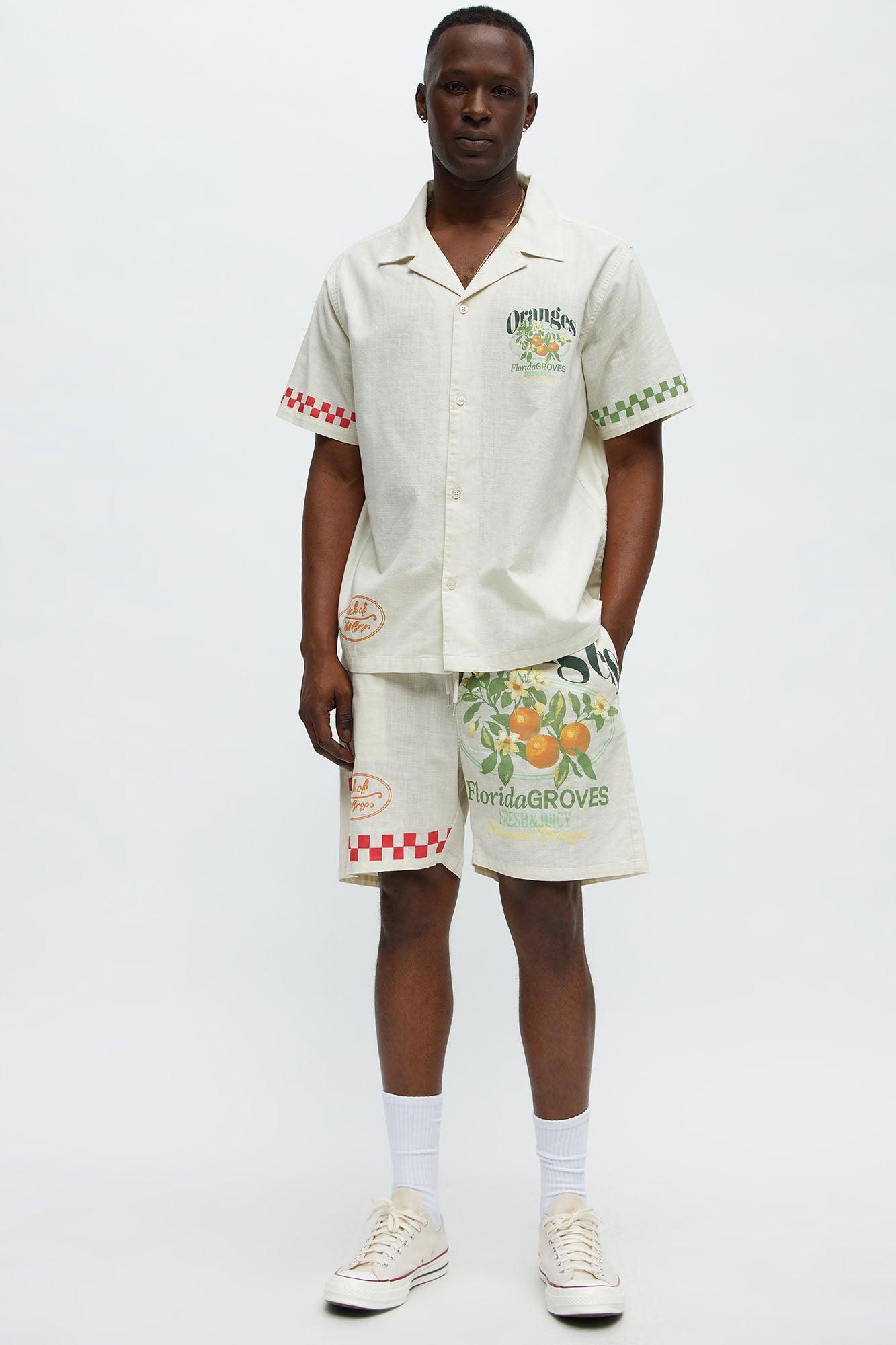 Florida Oranges Short Sleeve Button Up Shirt - Cream Product Image