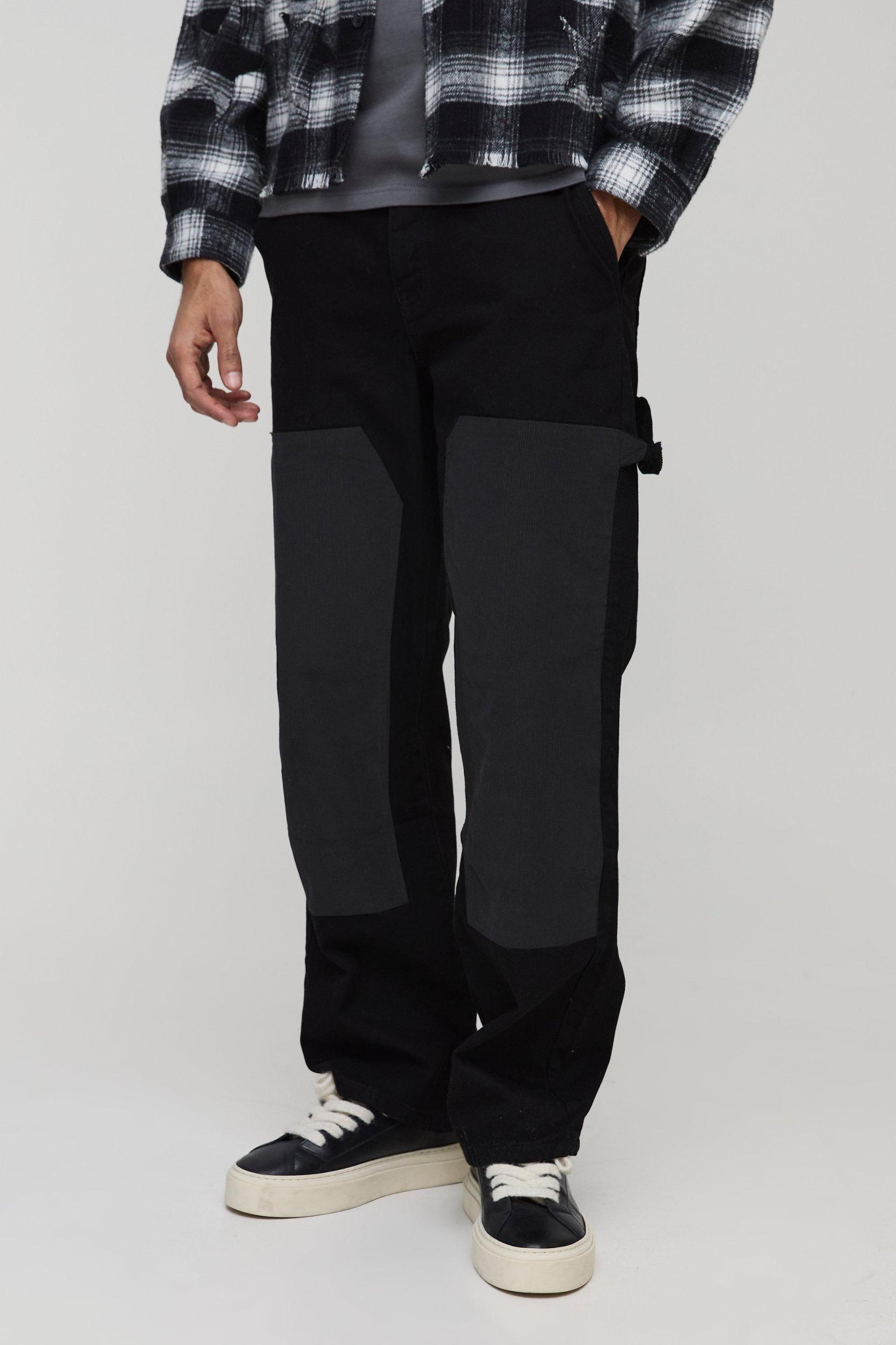 Relaxed Corduroy & Twill Carpenter Pants | boohooMAN USA Product Image