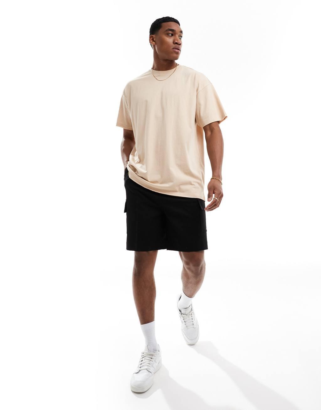 Threadbare oversized heavyweight T-shirt in sand smoke Product Image