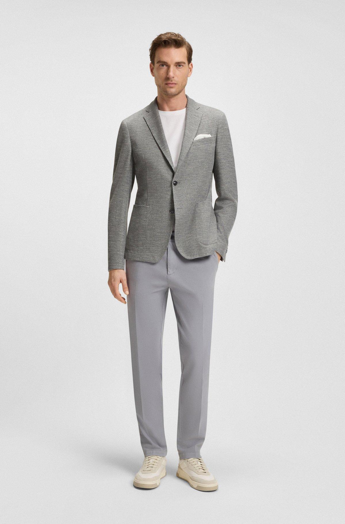 BOSS - Slim-fit suit jacket in micro-patterned stretch fabric - Grey Product Image