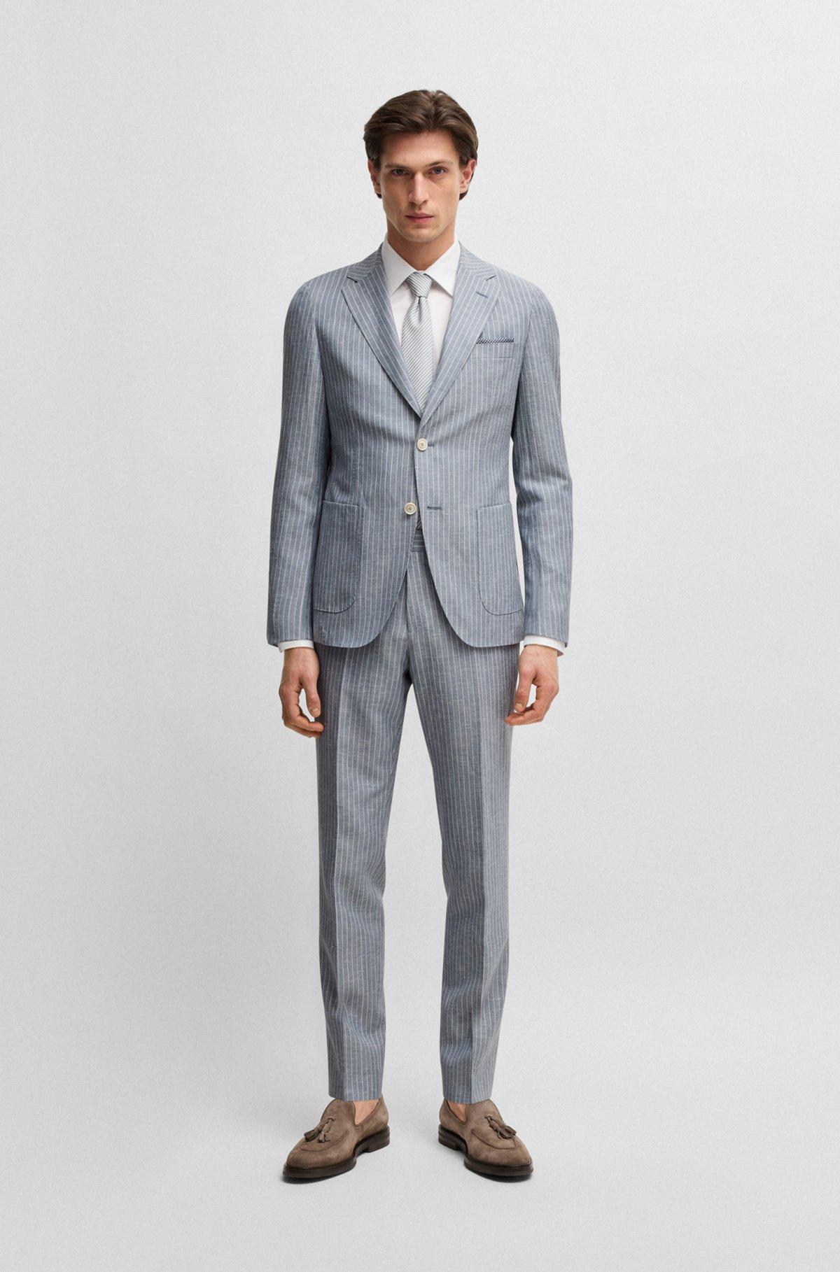 Slim-fit trousers in striped wool and linen Product Image