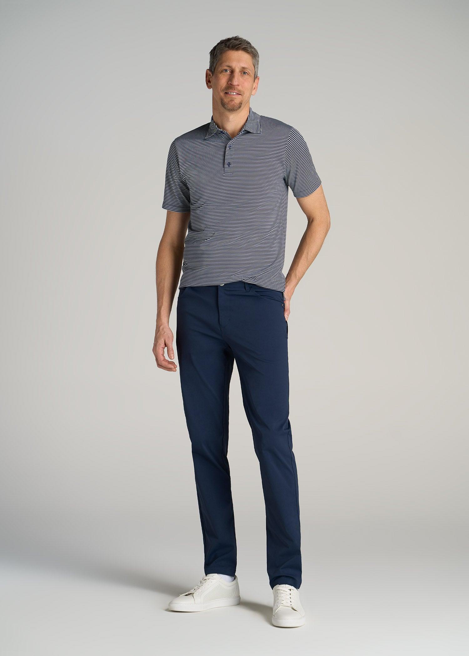 A.T. Performance Stretch Stripe Golf Tall Men's Polo Shirt in Navy Product Image