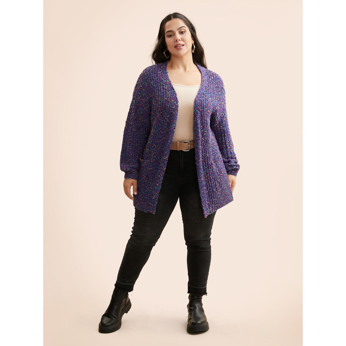 Plus Size Heather Patched Pocket Drop Shoulder Cardigan Deeppurple Women Casual Loose Long Sleeve Everyday Cardigans BloomChic 14-16/1X Product Image