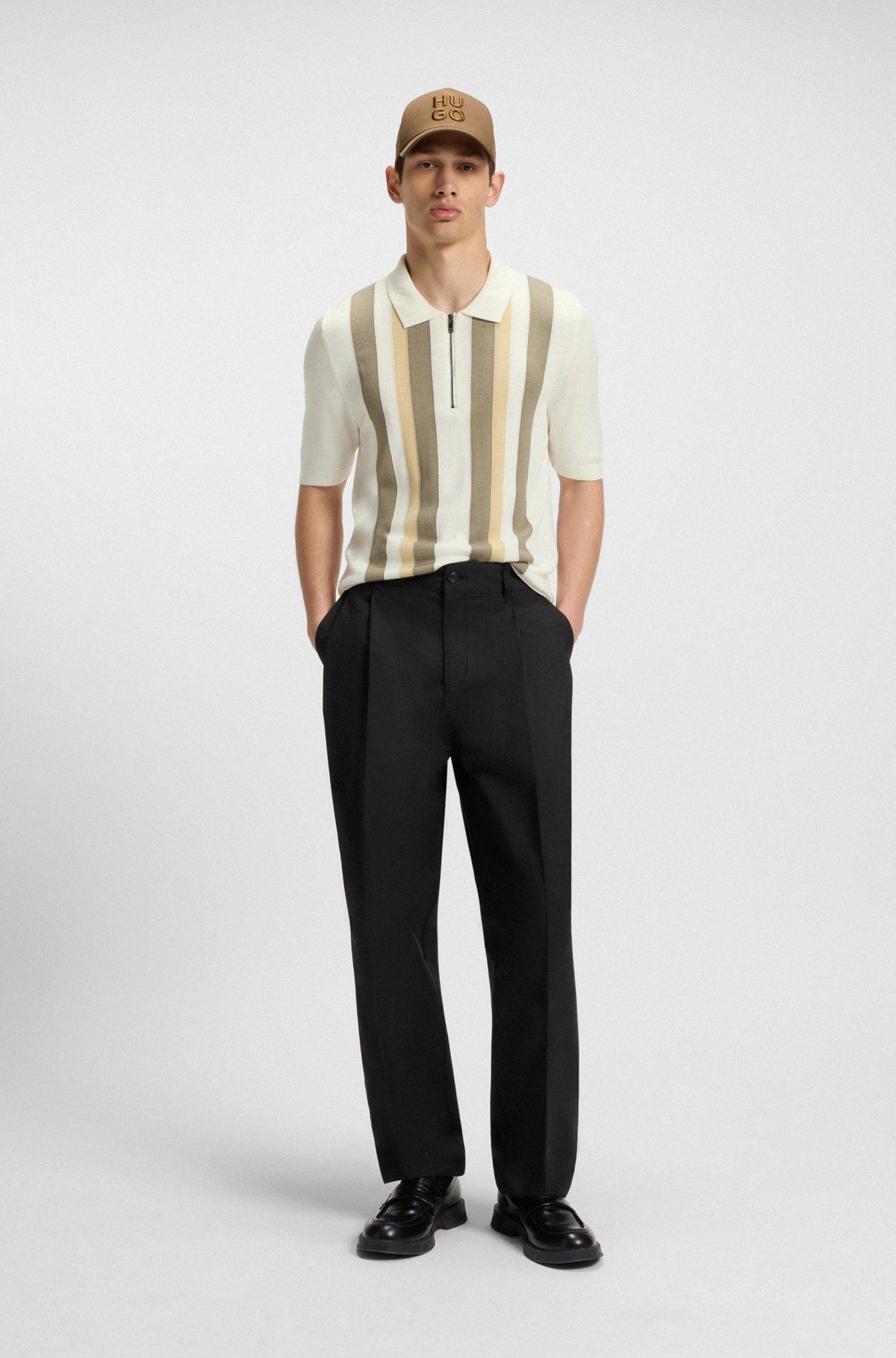 Zip-neck polo sweater with vertical stripes Product Image