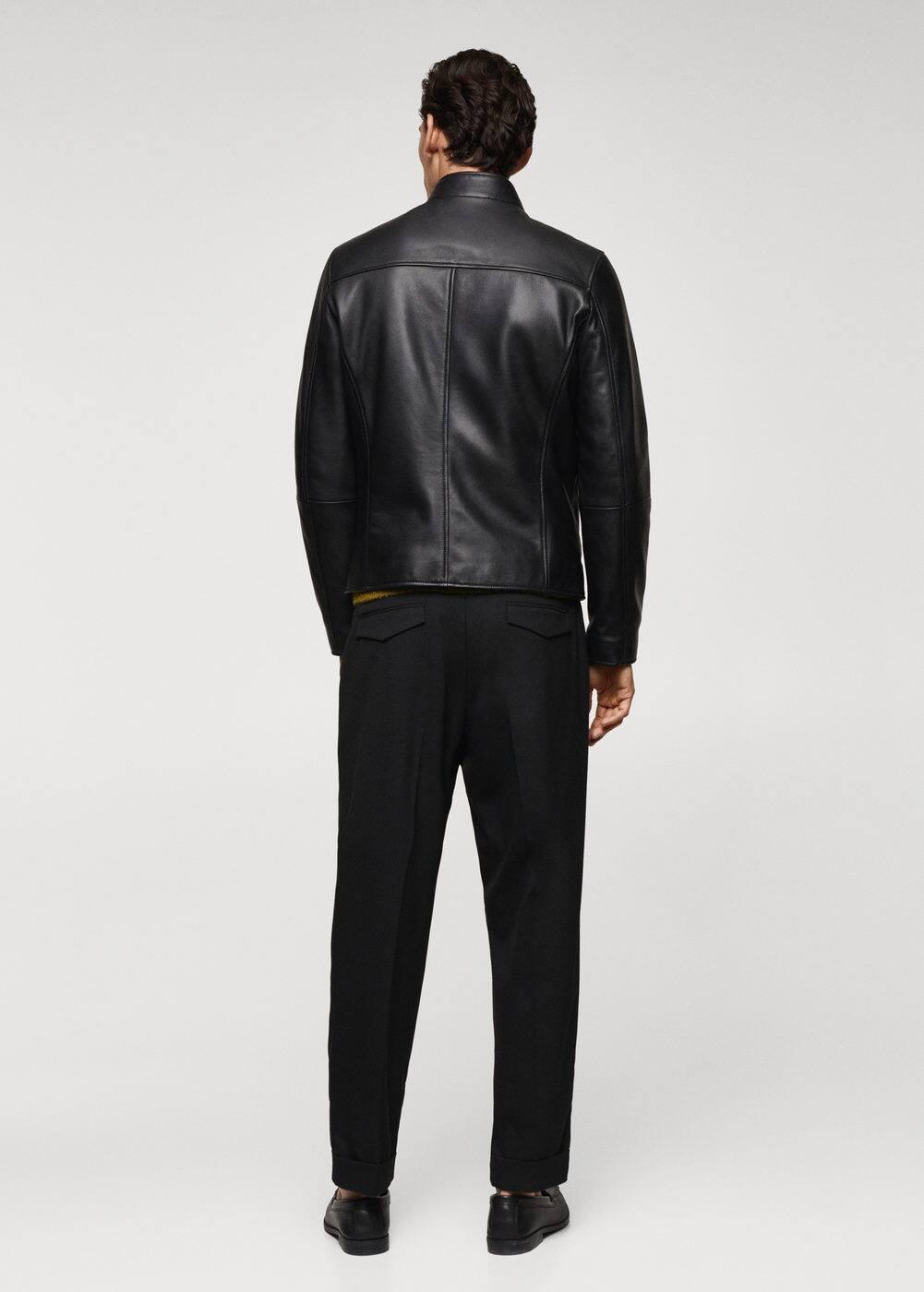 Mango Mens Zip-Detail Leather Biker Jacket Product Image
