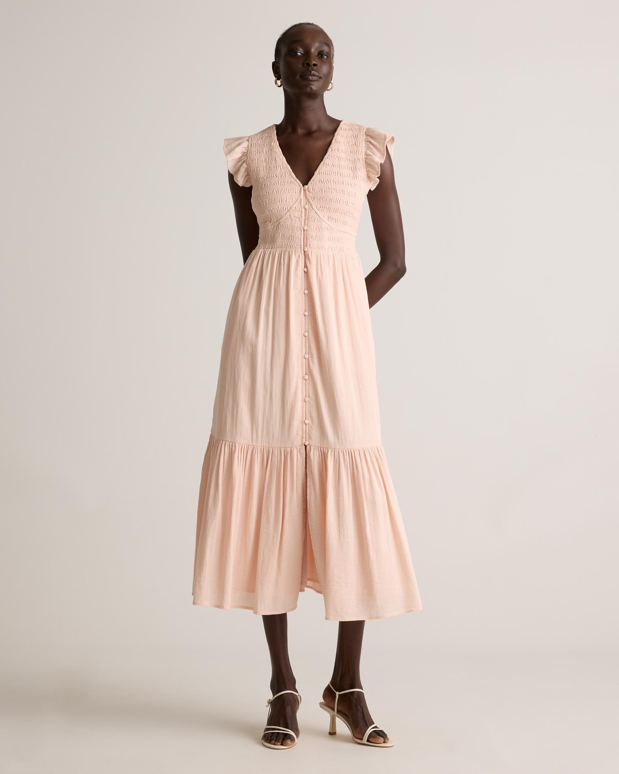 Quince | Women's Organic Textured Cotton Smocked V-Neck Midi Dress Organic Cotton Product Image