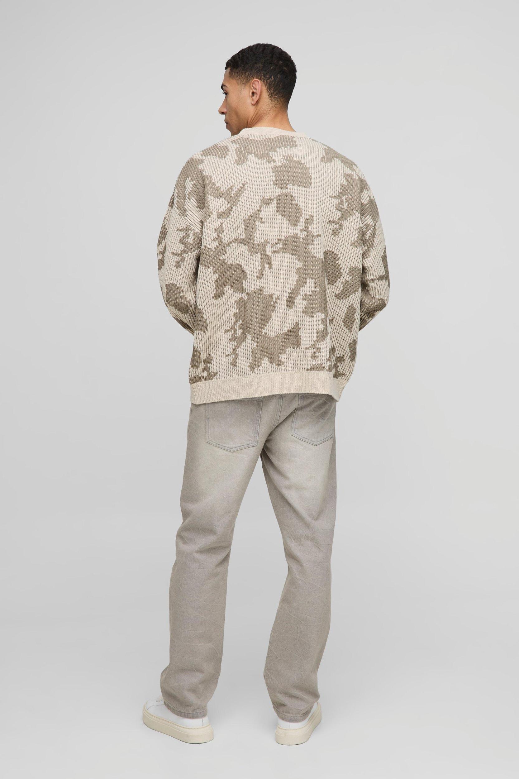 Oversized Camo Knitted Sweater | boohooMAN USA Product Image