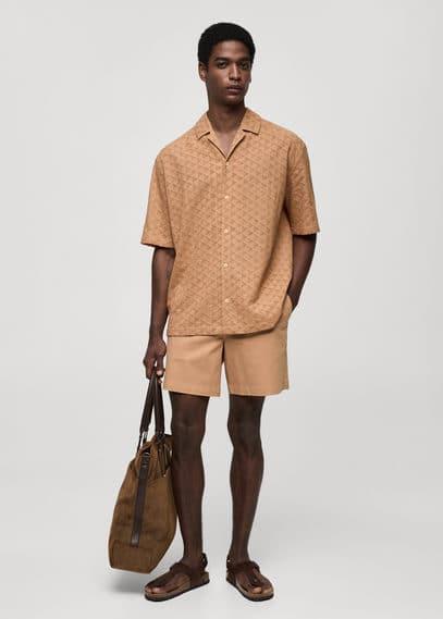 100% embroidered cotton shirt - Men | MANGO USA Product Image