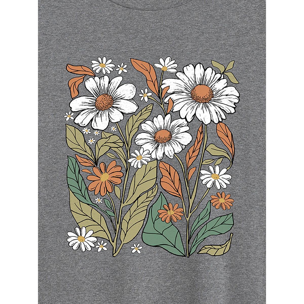 Plus Size Blooming Florals Round Neck T-Shirt DarkGray Women Non Natural Flowers Round Neck Everyday-Casual T-shirts BloomChic 12/L Product Image