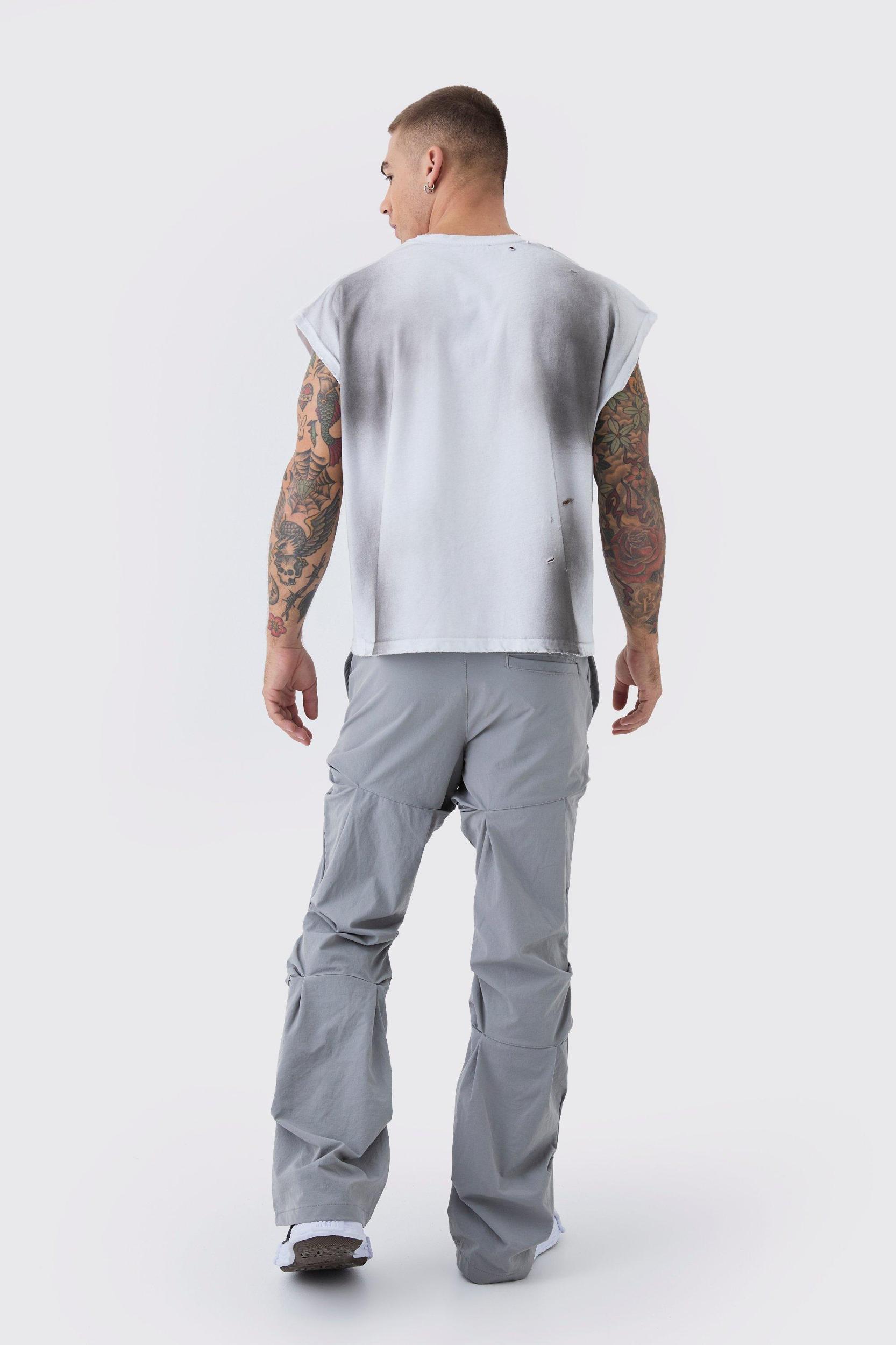 Slim Fit Flare Stacked Pants With Ruched Detail | boohooMAN USA Product Image