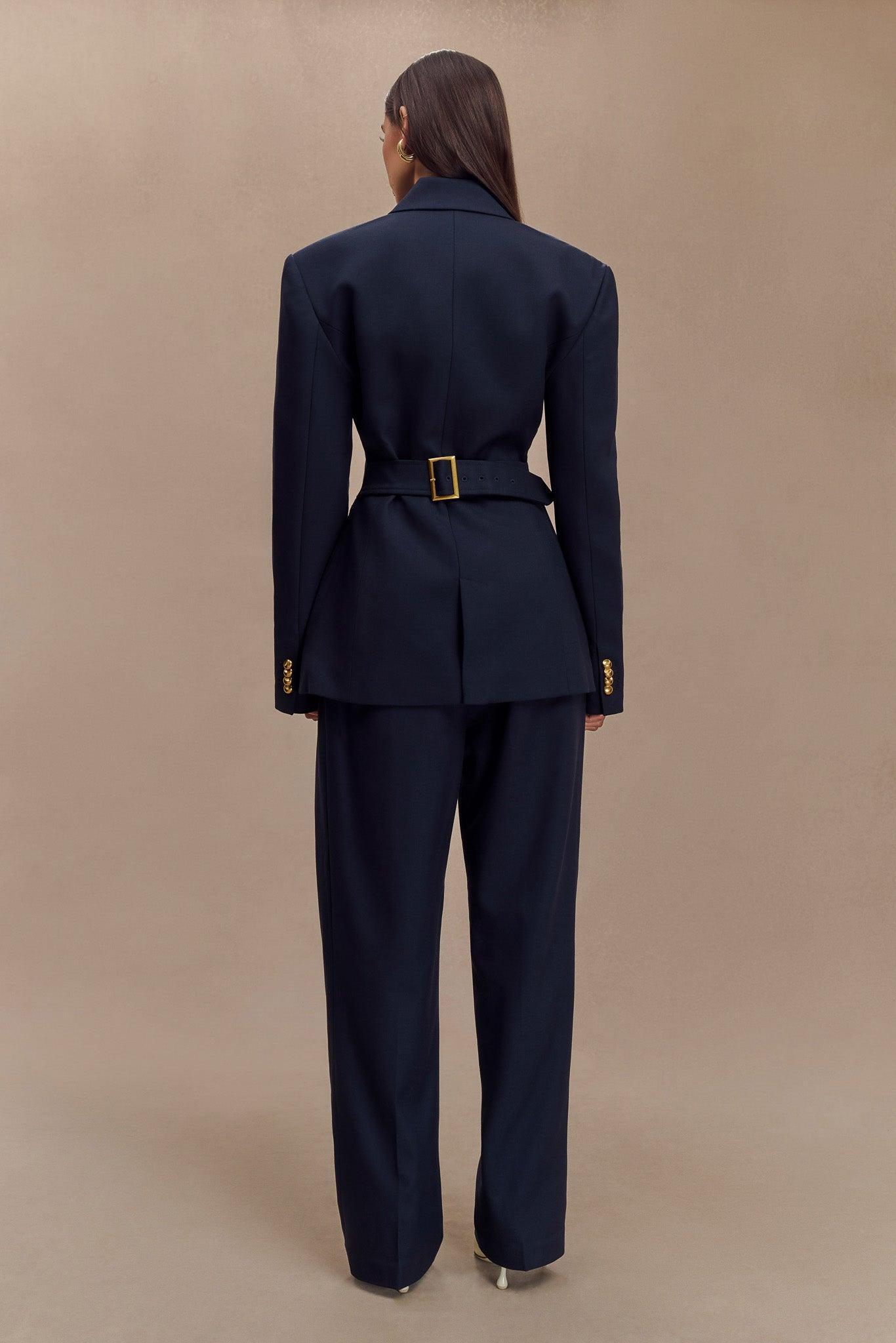 Penelope Pleated High Waisted Pants - Dark Navy Product Image
